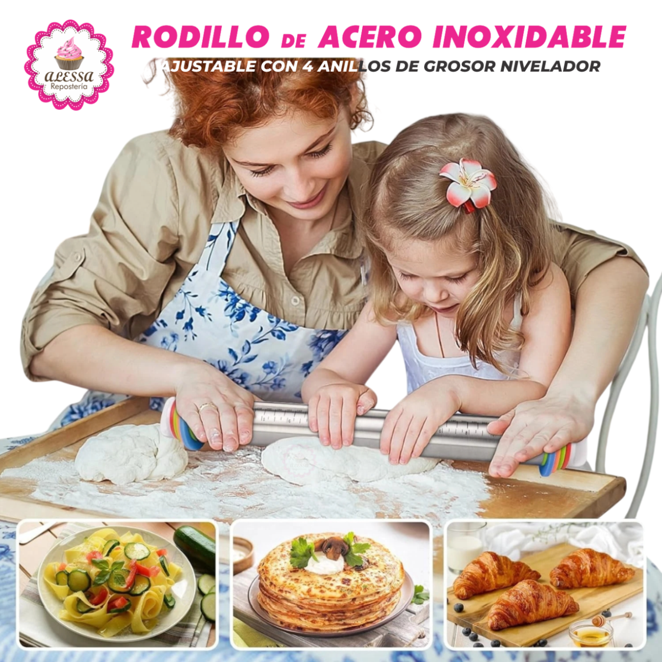 RODILLO PREMIUM DE ACERO INOXIDABLE AJUSTABLE CON 4 ANILLOS DE GROSOR - 4