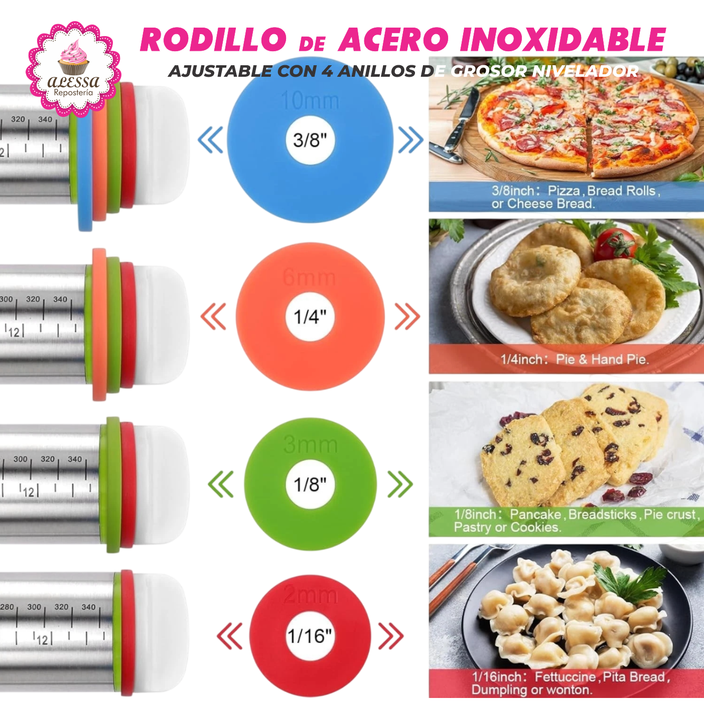 RODILLO PREMIUM DE ACERO INOXIDABLE AJUSTABLE CON 4 ANILLOS DE GROSOR - 5
