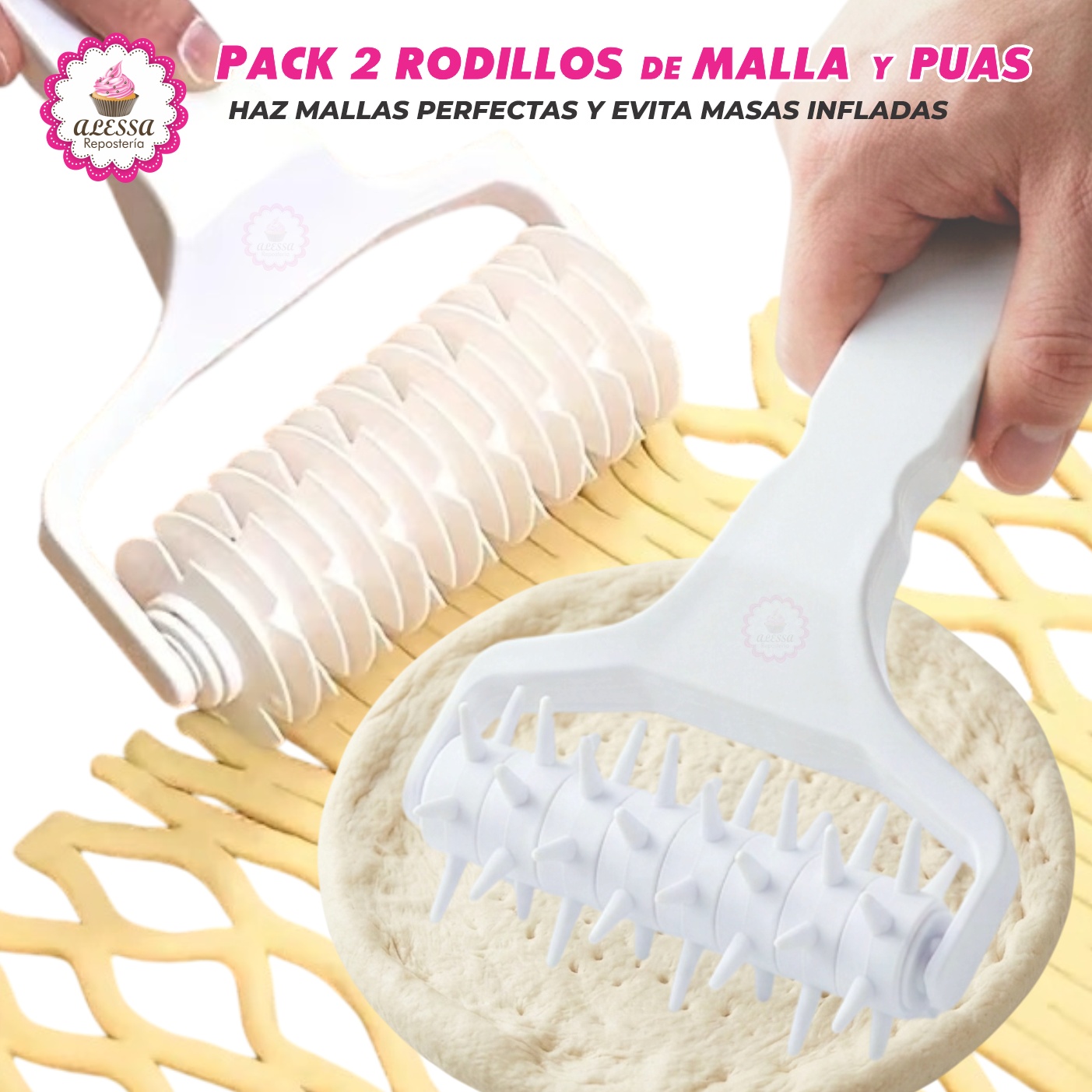 PACK PREMIUM DE 2 RODILLOS DE MALLA Y DE PUAS PARA REPOSTERIA - 1