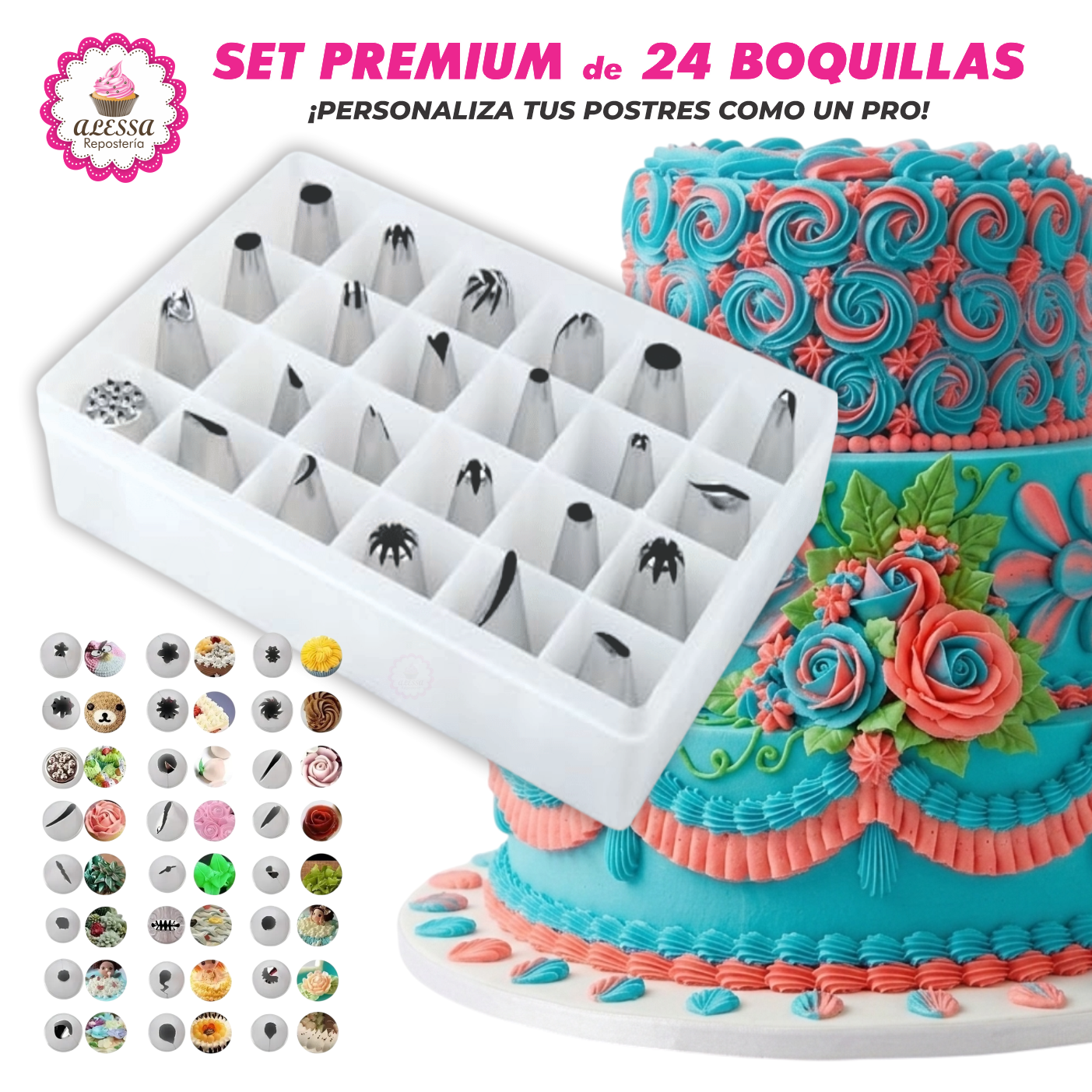 SET PREMIUM DE 24 BOQUILLAS DE ACERO INOXIDABLE PARA REPOSTERIA - 1