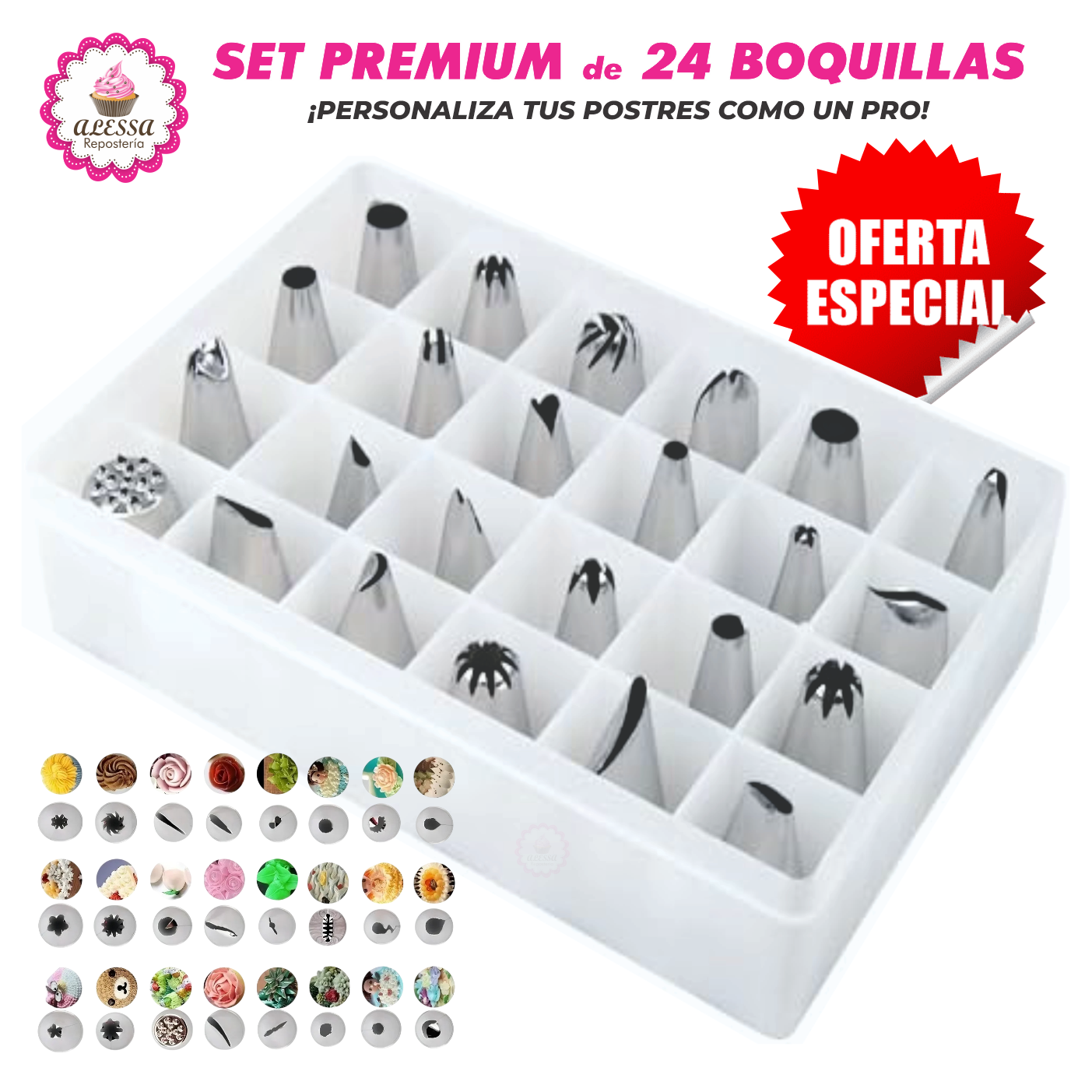 SET PREMIUM DE 24 BOQUILLAS DE ACERO INOXIDABLE PARA REPOSTERIA - 2