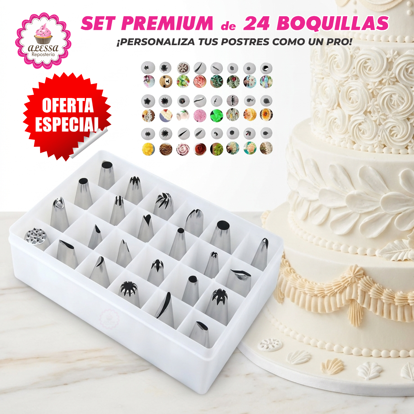 SET PREMIUM DE 24 BOQUILLAS DE ACERO INOXIDABLE PARA REPOSTERIA - 3