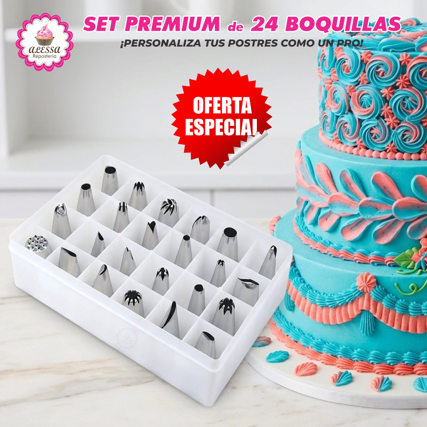 SET PREMIUM DE 24 BOQUILLAS DE ACERO INOXIDABLE PARA REPOSTERIA - 4