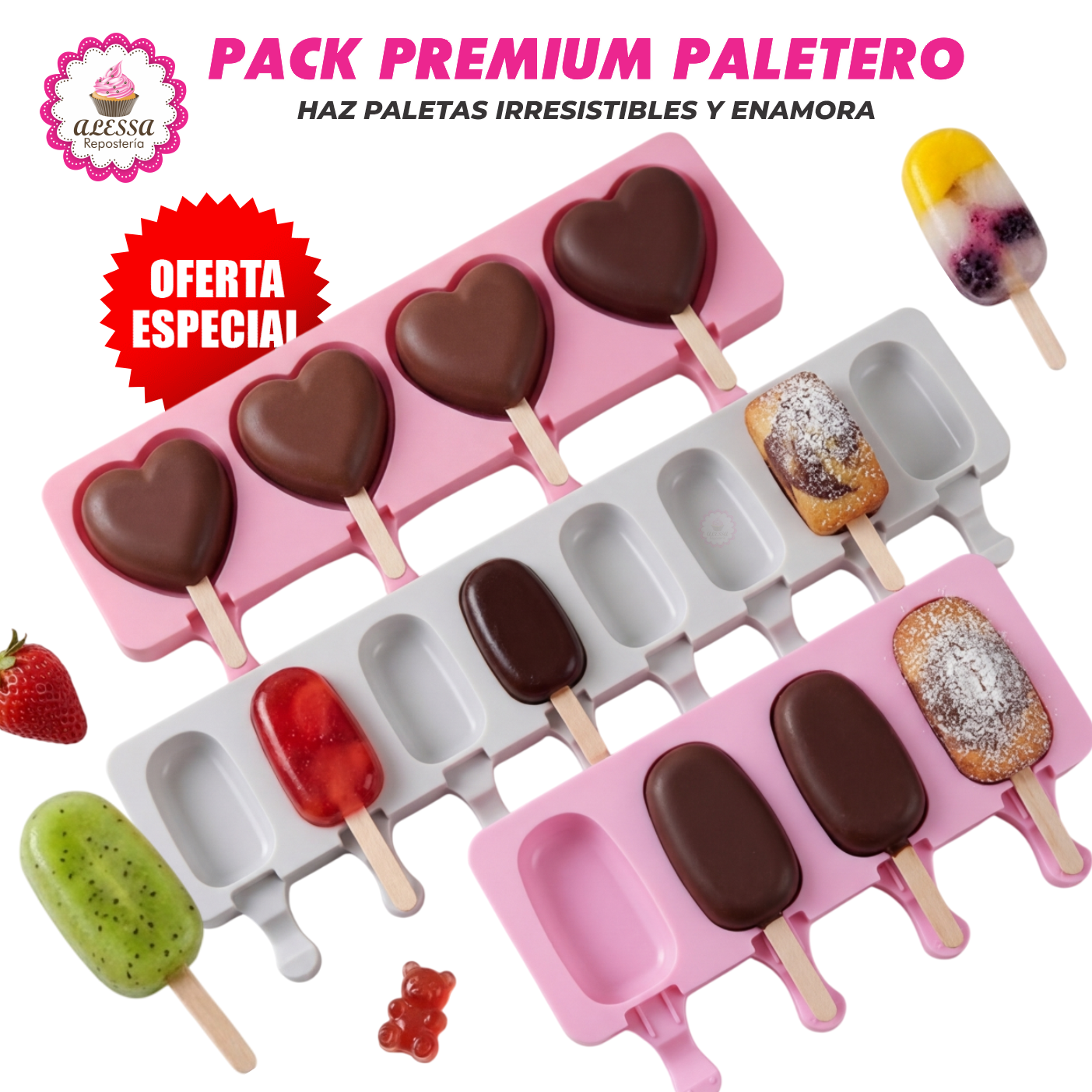 PACK PREMIUM PALETERO DE 3 MOLDES DE SILICONA PARA REPOSTERIA - 1