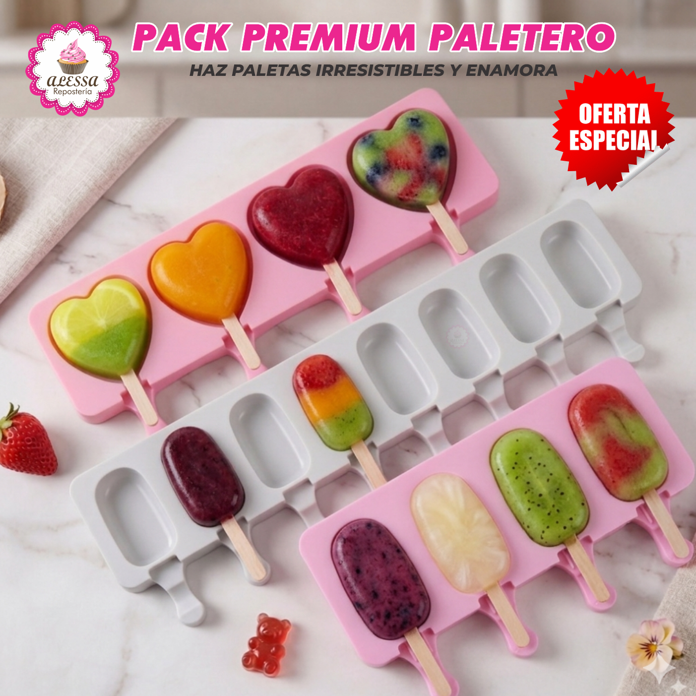 PACK PREMIUM PALETERO DE 3 MOLDES DE SILICONA PARA REPOSTERIA - 3