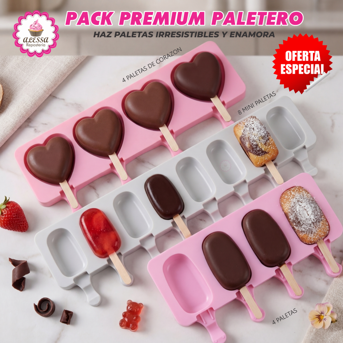 PACK PREMIUM PALETERO DE 3 MOLDES DE SILICONA PARA REPOSTERIA - 4