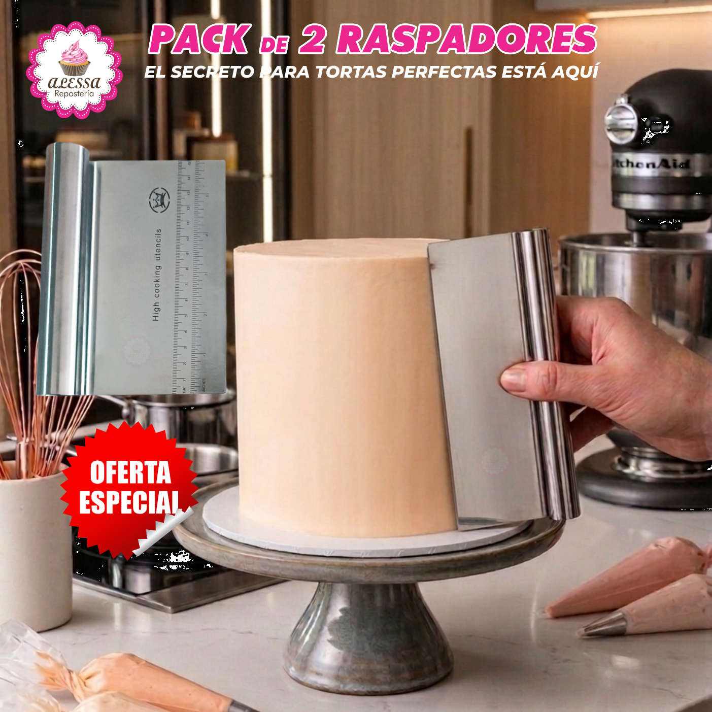 PACK PREMIUM DE 2 RASPADORES DE ACERO INOXIDABLE PARA REPOSTERIA - 3