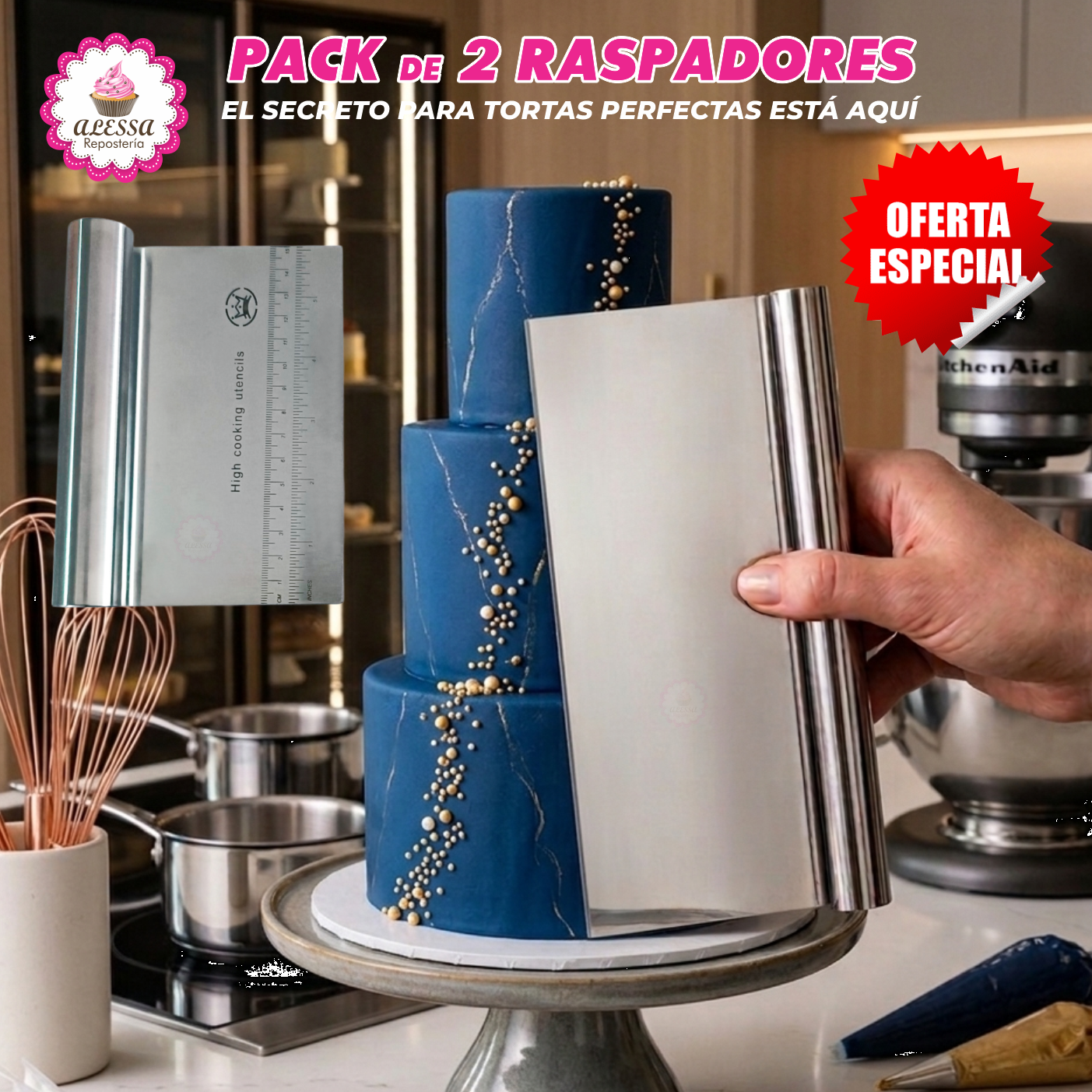 PACK PREMIUM DE 2 RASPADORES DE ACERO INOXIDABLE PARA REPOSTERIA - 4