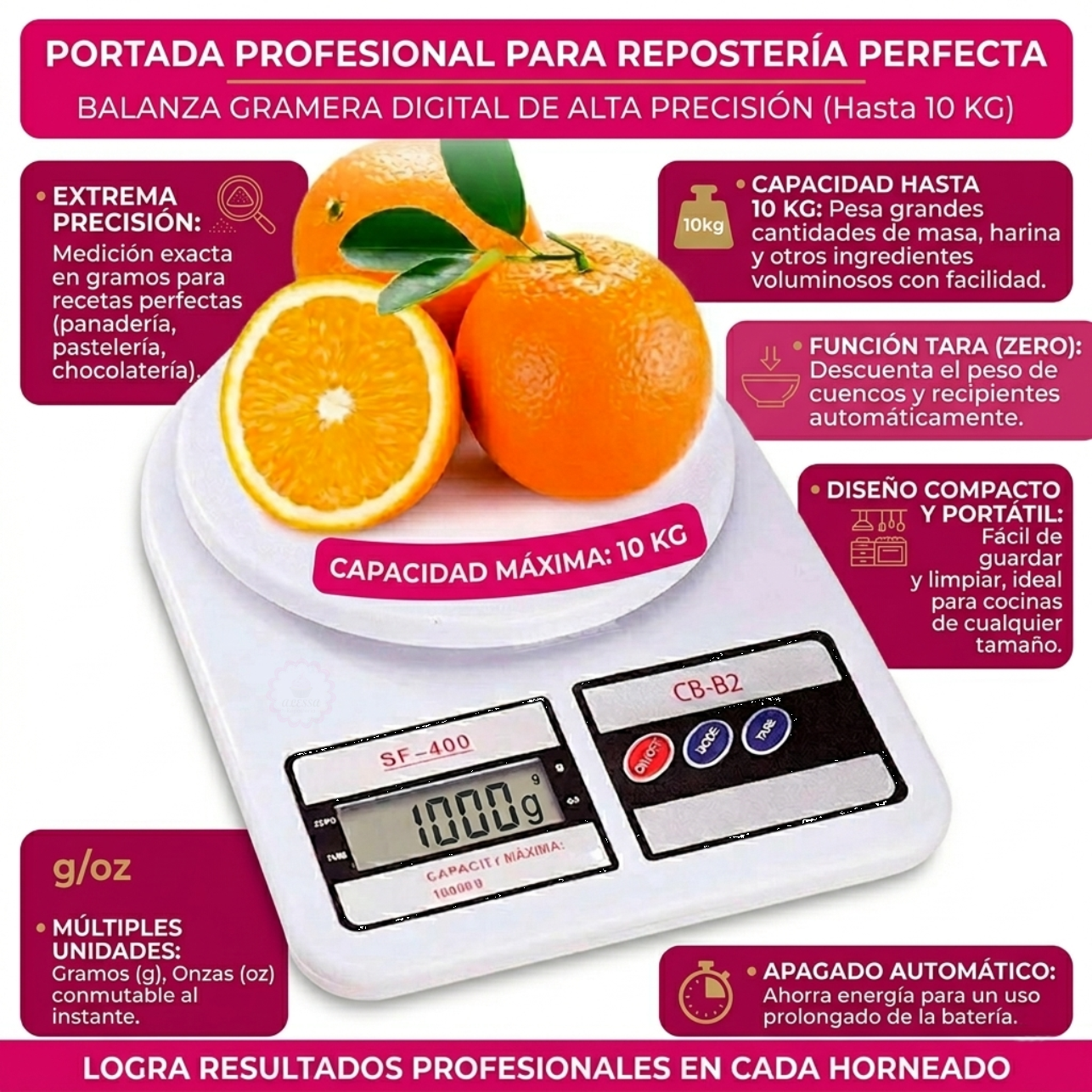 BALANZA DIGITAL GRAMERA DE COCINA REPOSTERIA HASTA 10 KG. - 3