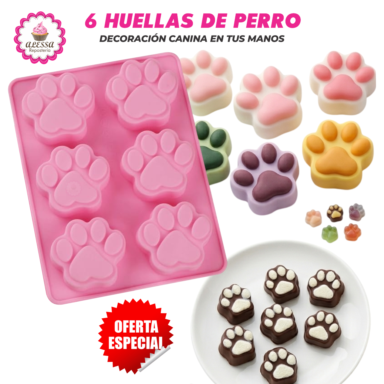 MOLDE DE SILICONA DE 6 HUELLAS DE PERRO PARA REPOSTERIA - 1