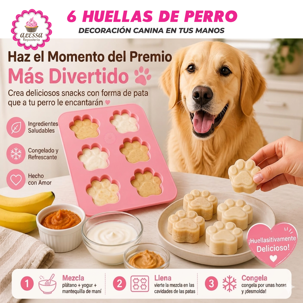 MOLDE DE SILICONA DE 6 HUELLAS DE PERRO PARA REPOSTERIA - 2