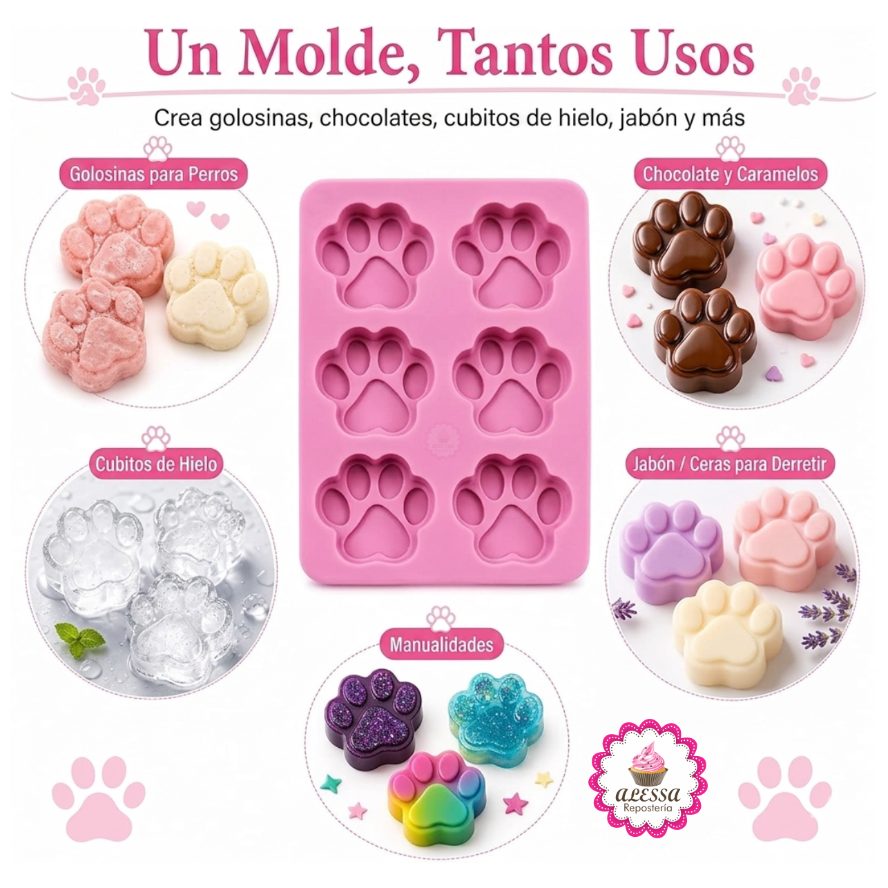 MOLDE DE SILICONA DE 6 HUELLAS DE PERRO PARA REPOSTERIA - 3