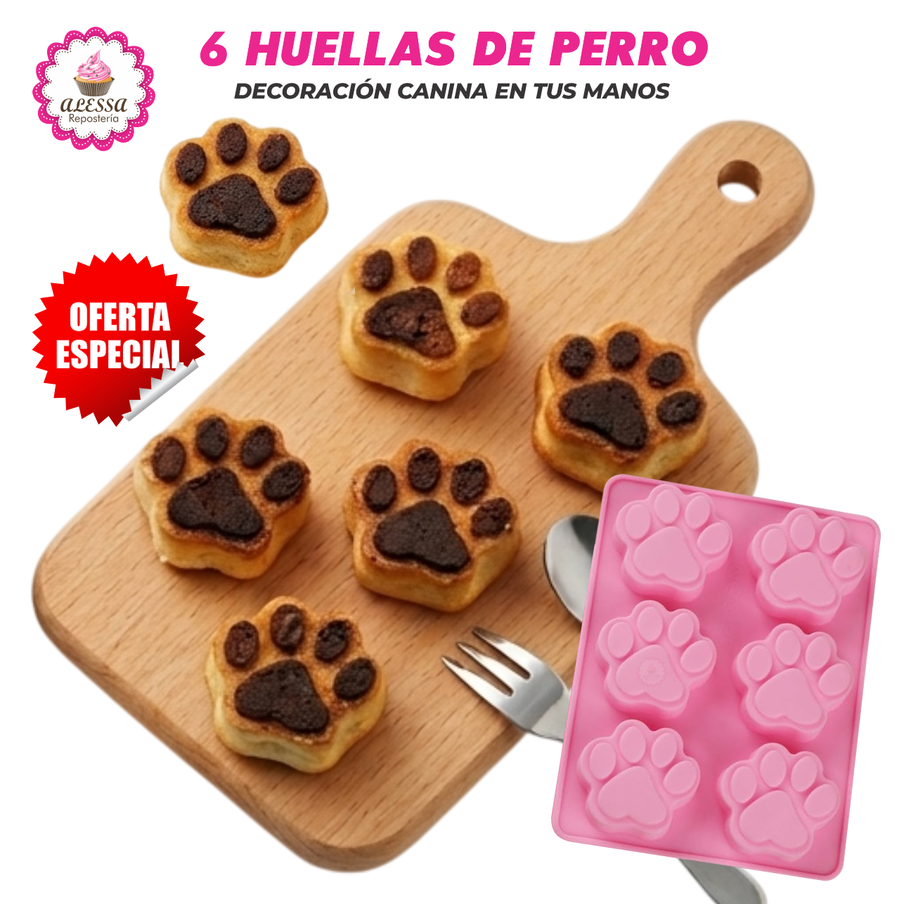 MOLDE DE SILICONA DE 6 HUELLAS DE PERRO PARA REPOSTERIA - 5