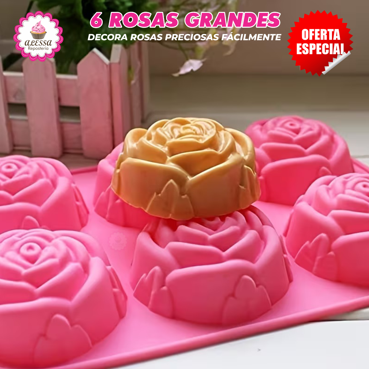 MOLDE DE SILICONA DE 6 ROSAS GRANDES PARA REPOSTERIA - 7