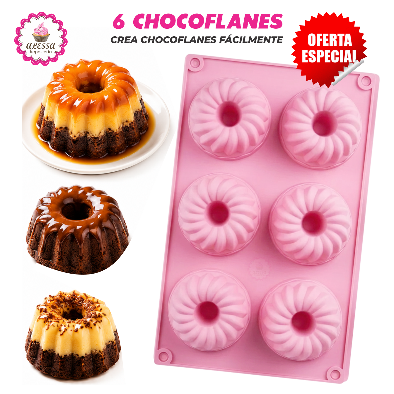 MOLDE DE SILICONA DE 6 CHOCOFLANES PARA REPOSTERIA - 1