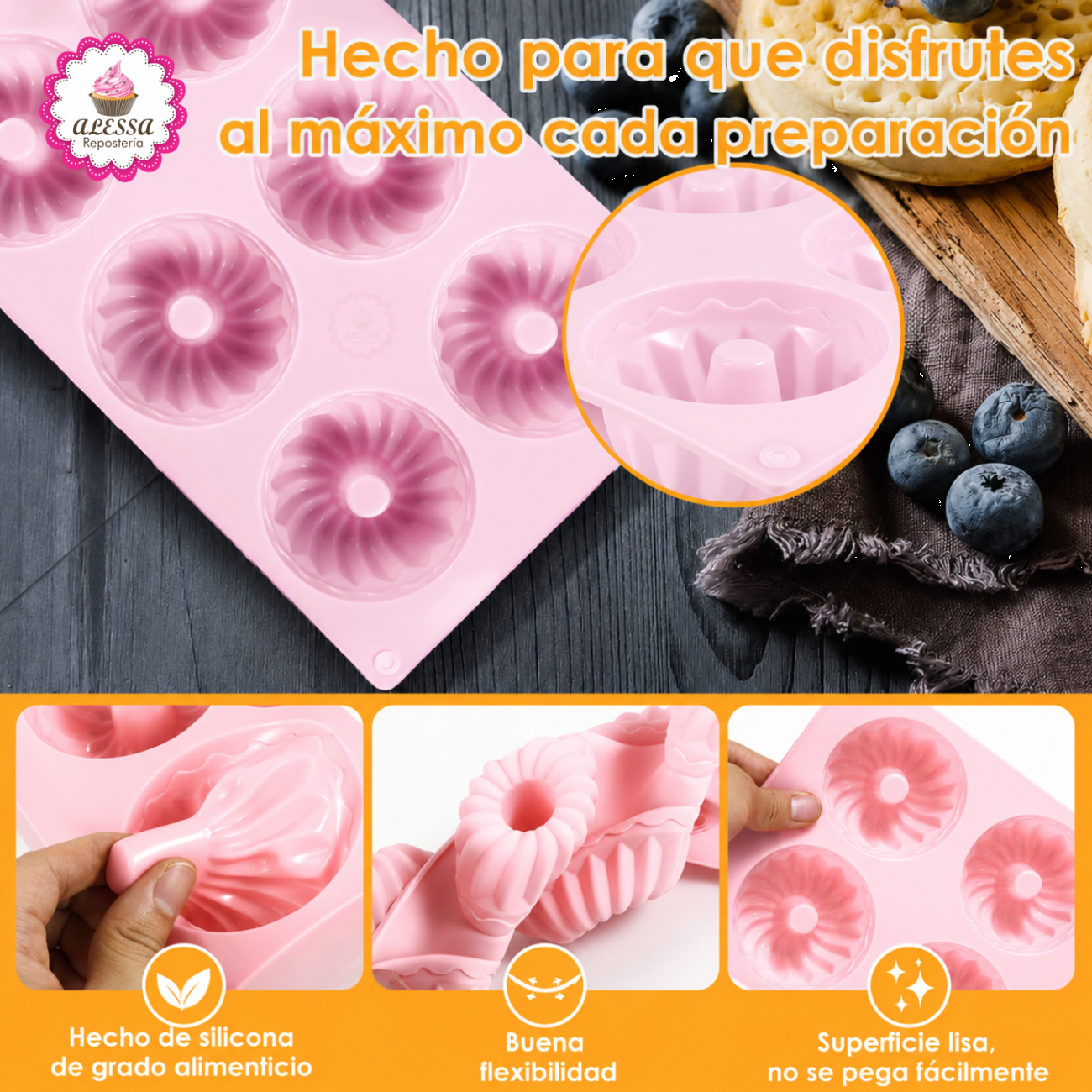MOLDE DE SILICONA DE 6 CHOCOFLANES PARA REPOSTERIA - 4