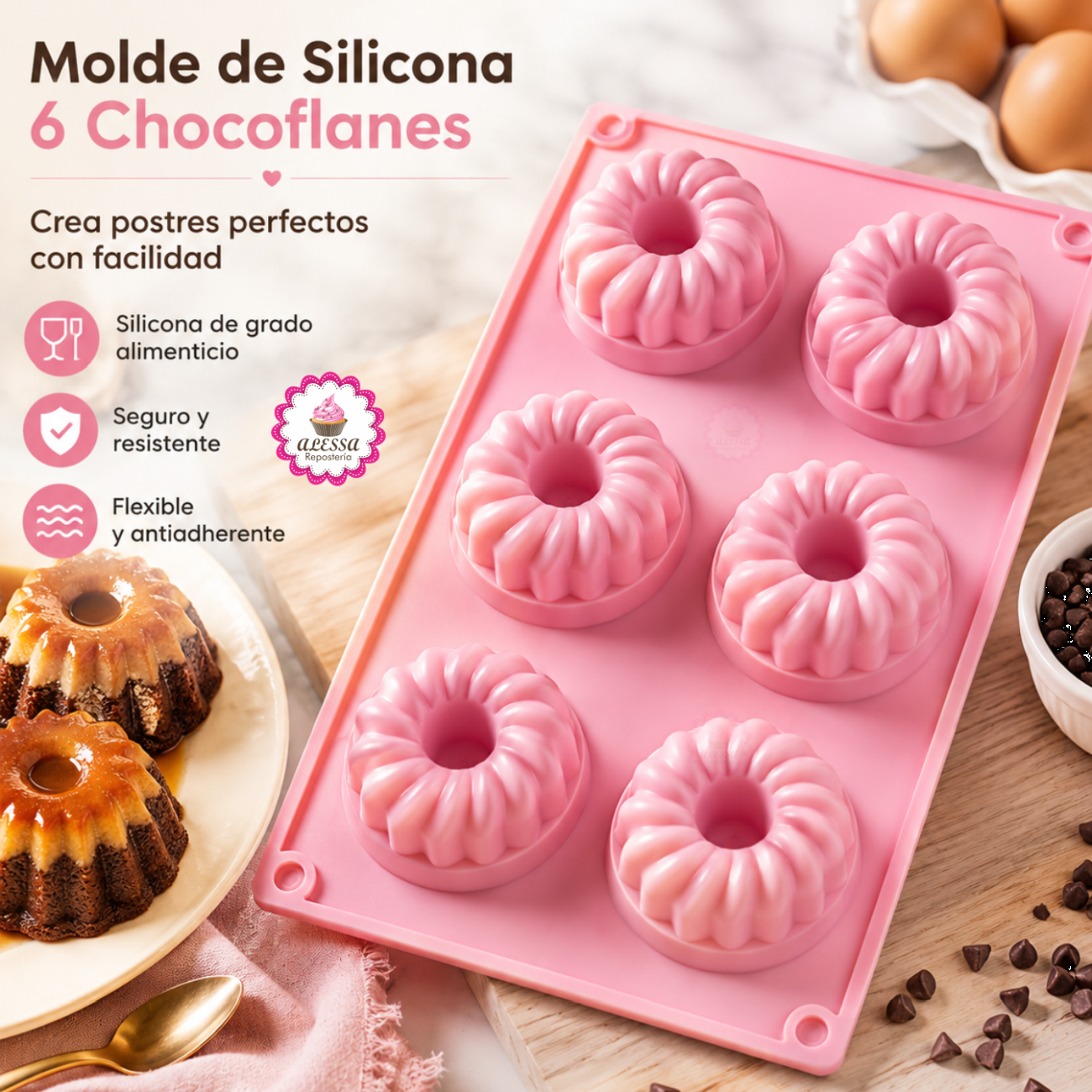 MOLDE DE SILICONA DE 6 CHOCOFLANES PARA REPOSTERIA - 5