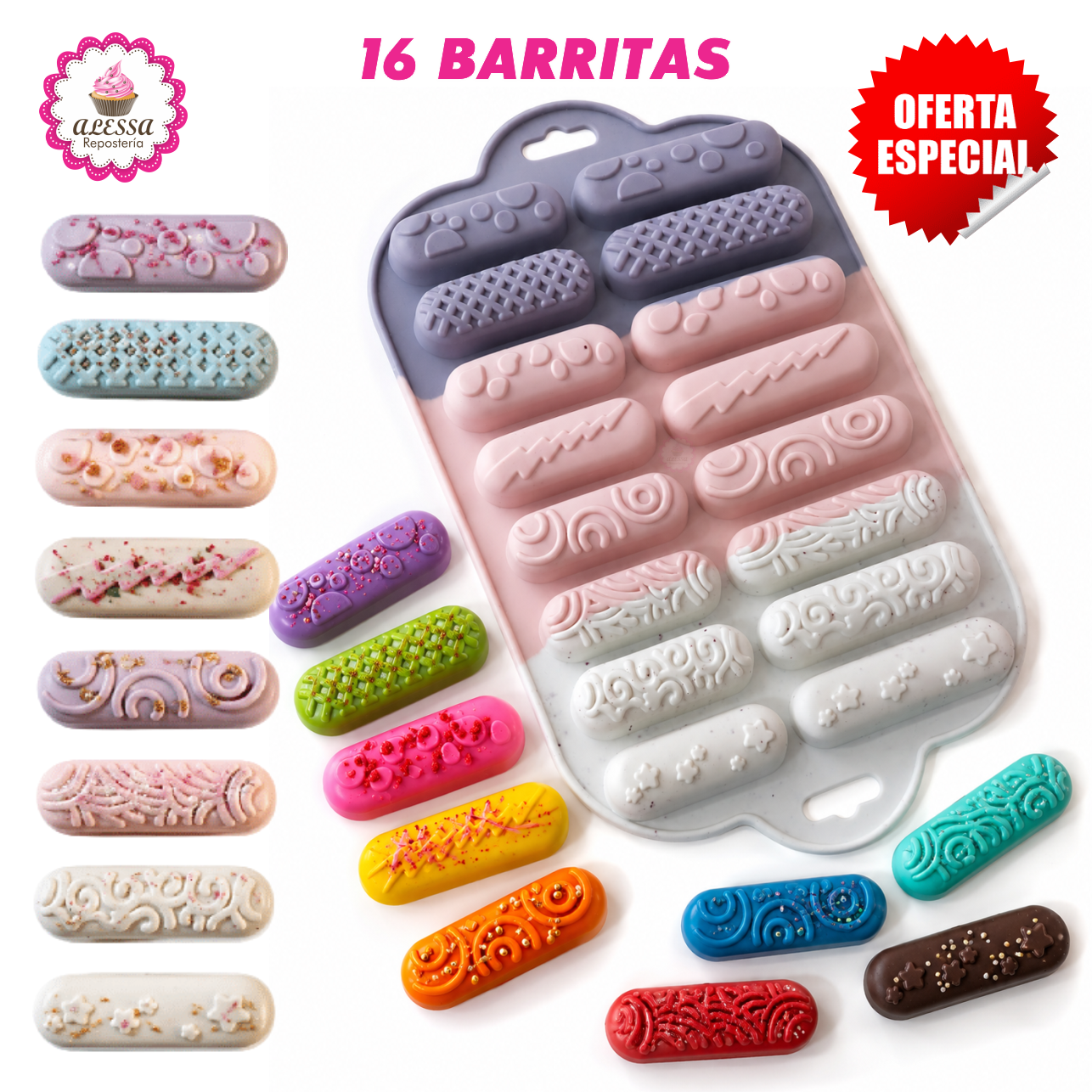 MOLDE DE SILICONA DE 16 BARRITAS PARA REPOSTERIA - 2