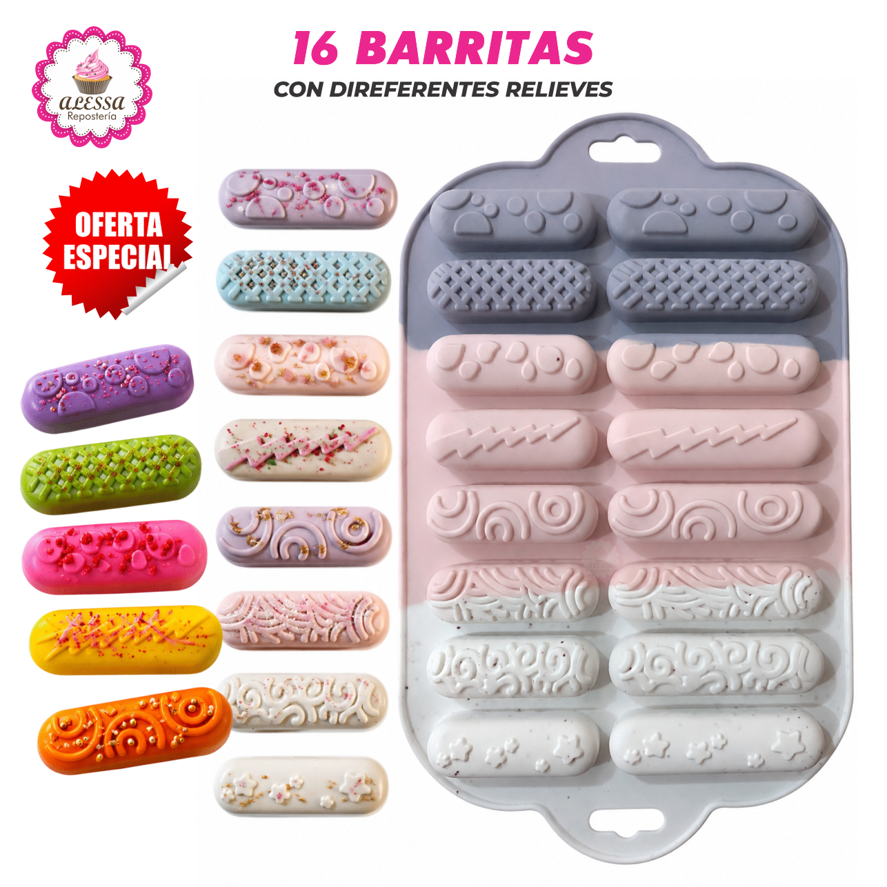 MOLDE DE SILICONA DE 16 BARRITAS PARA REPOSTERIA - 5