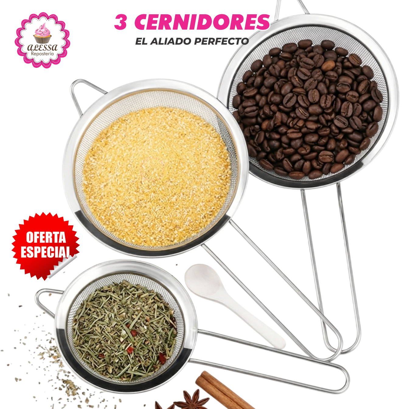 PACK DE 3 CERNIDORES DE ACERO INÓXIDABLE PARA REPOSTERÍA - 1