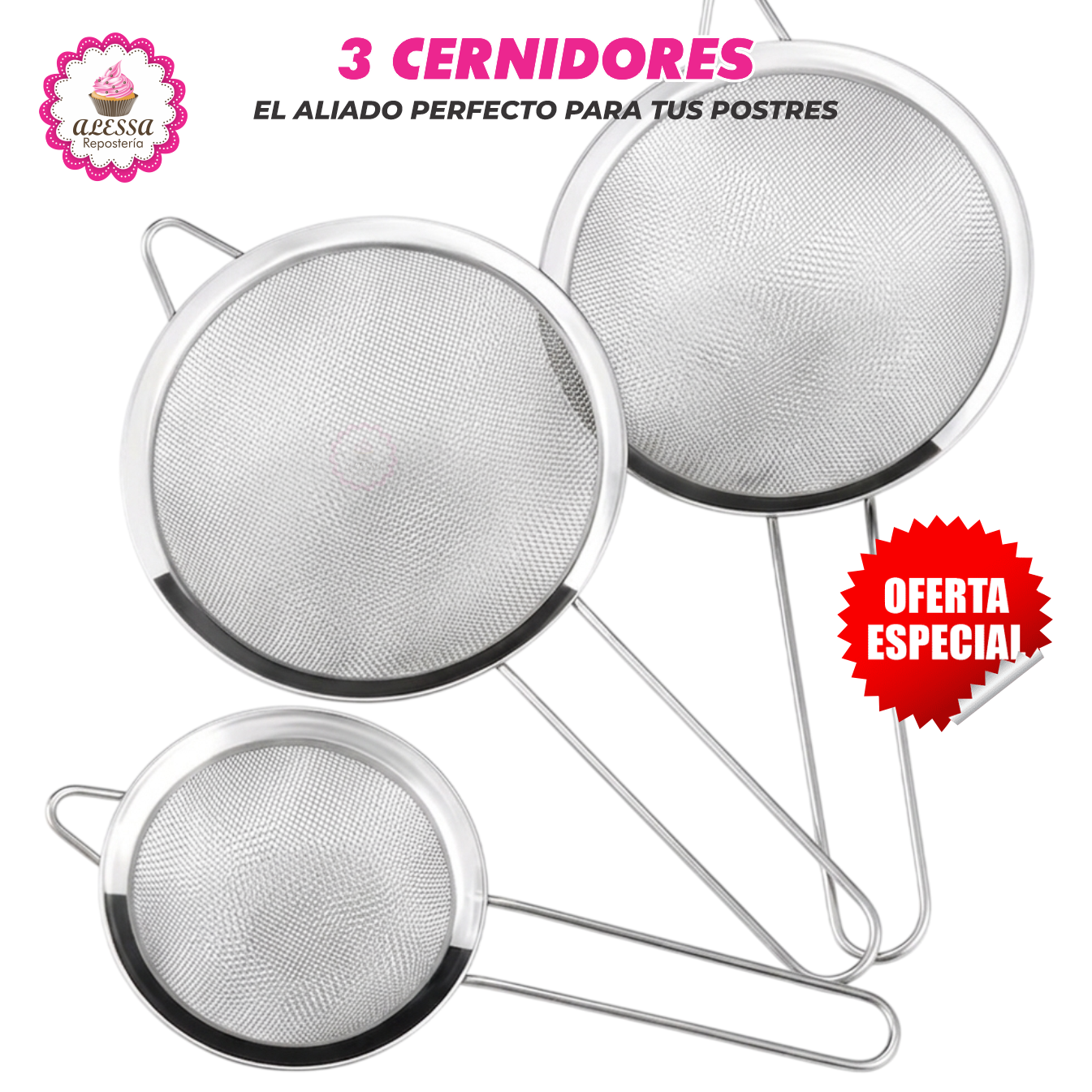 PACK DE 3 CERNIDORES DE ACERO INÓXIDABLE PARA REPOSTERÍA - 3