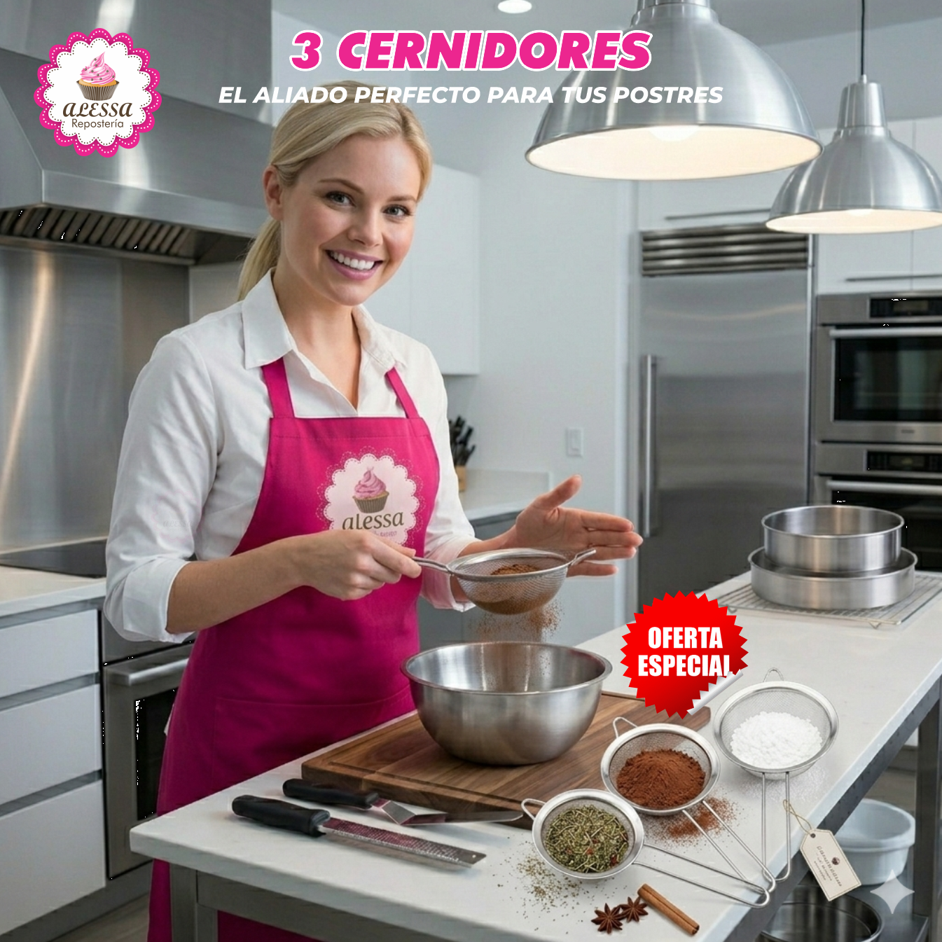 PACK DE 3 CERNIDORES DE ACERO INÓXIDABLE PARA REPOSTERÍA - 6