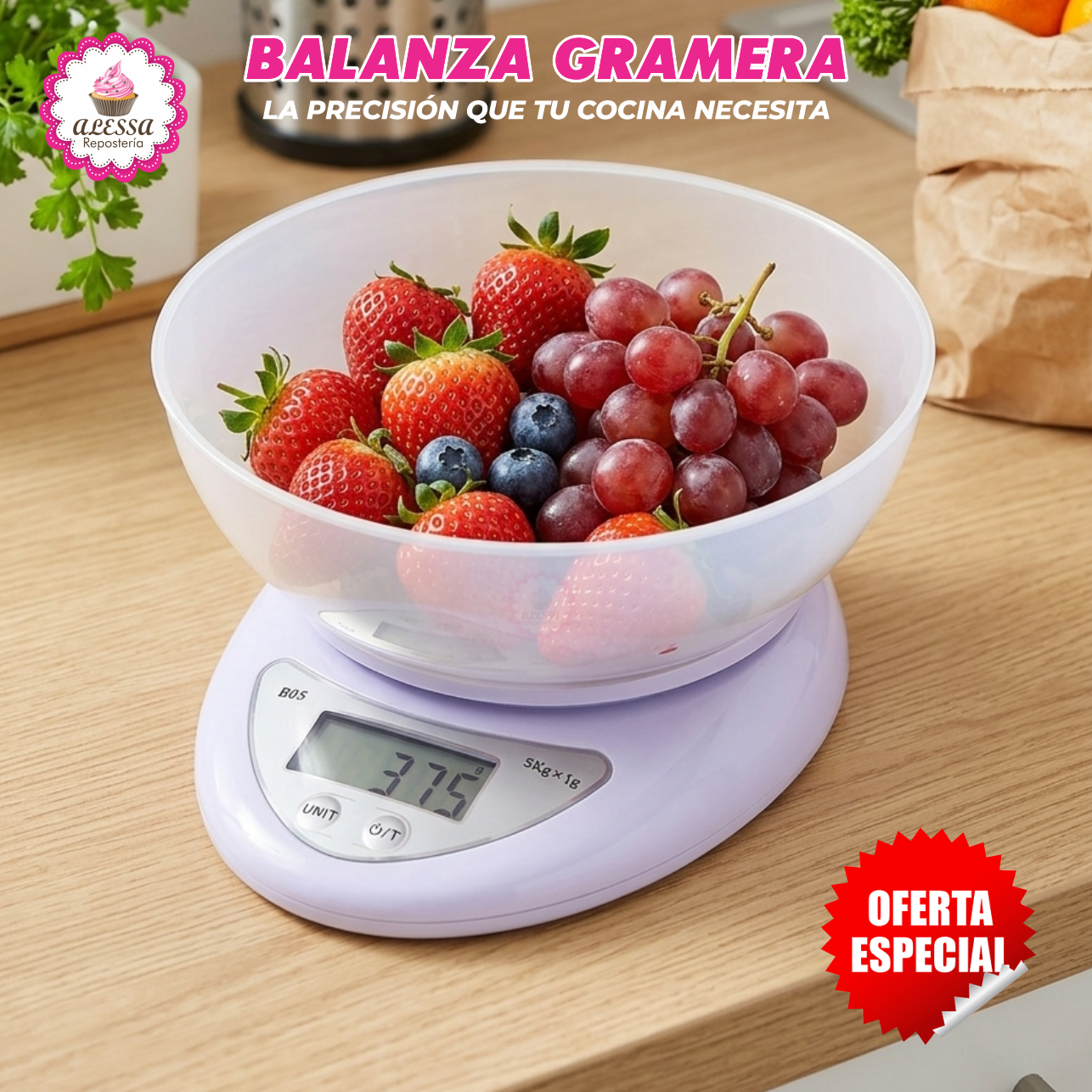 BALANZA GRAMERA PREMIUM DIGITAL CON PLATO PARA COCINA REPOSTERÍA DE ALTA PRECISIÓN - 2