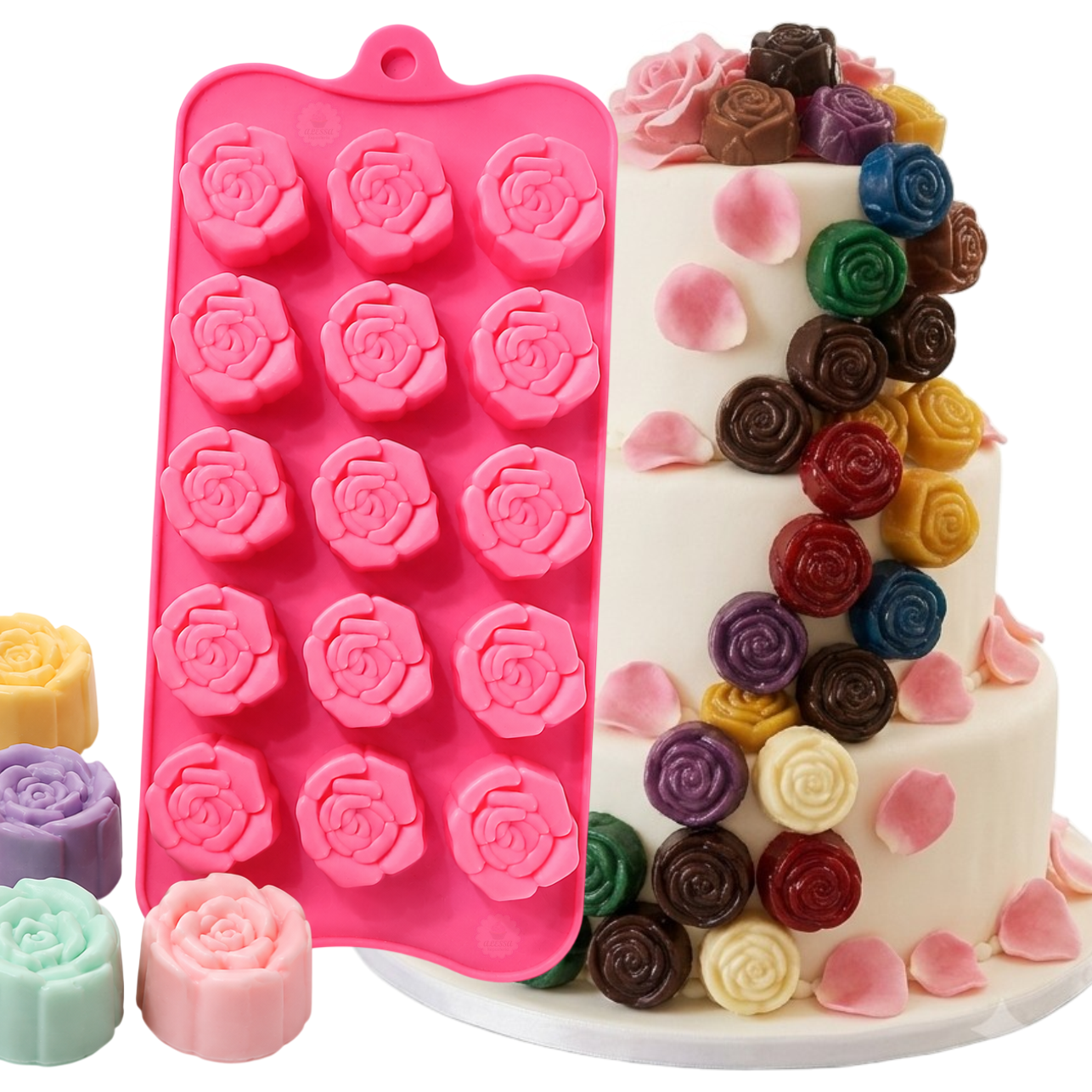 MOLDE DE SILICONA DE 15 ROSAS PARA REPOSTERIA - 2
