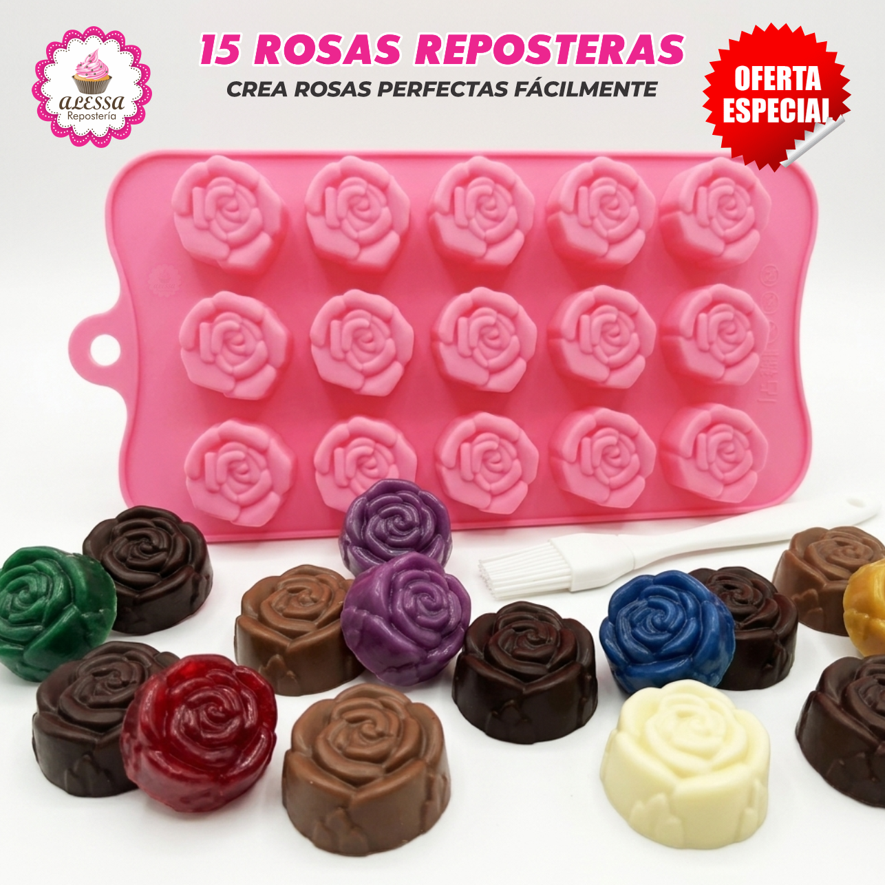 MOLDE DE SILICONA DE 15 ROSAS PARA REPOSTERIA - 5