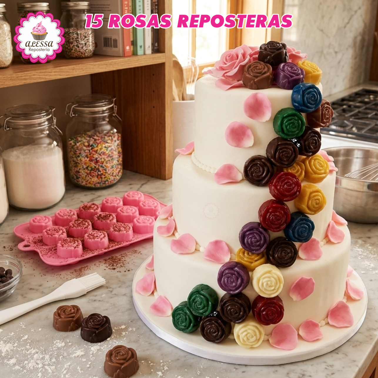 MOLDE DE SILICONA DE 15 ROSAS PARA REPOSTERIA - 6