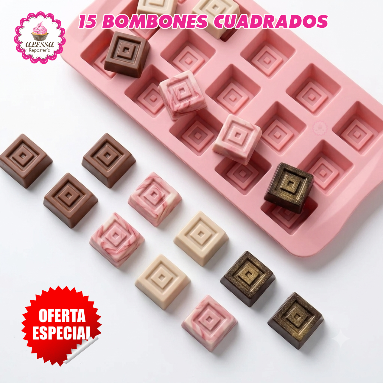 MOLDE DE SILICONA DE 15 BOMBONES CUADRADOS PRINCESA PARA REPOSTERIA - 3