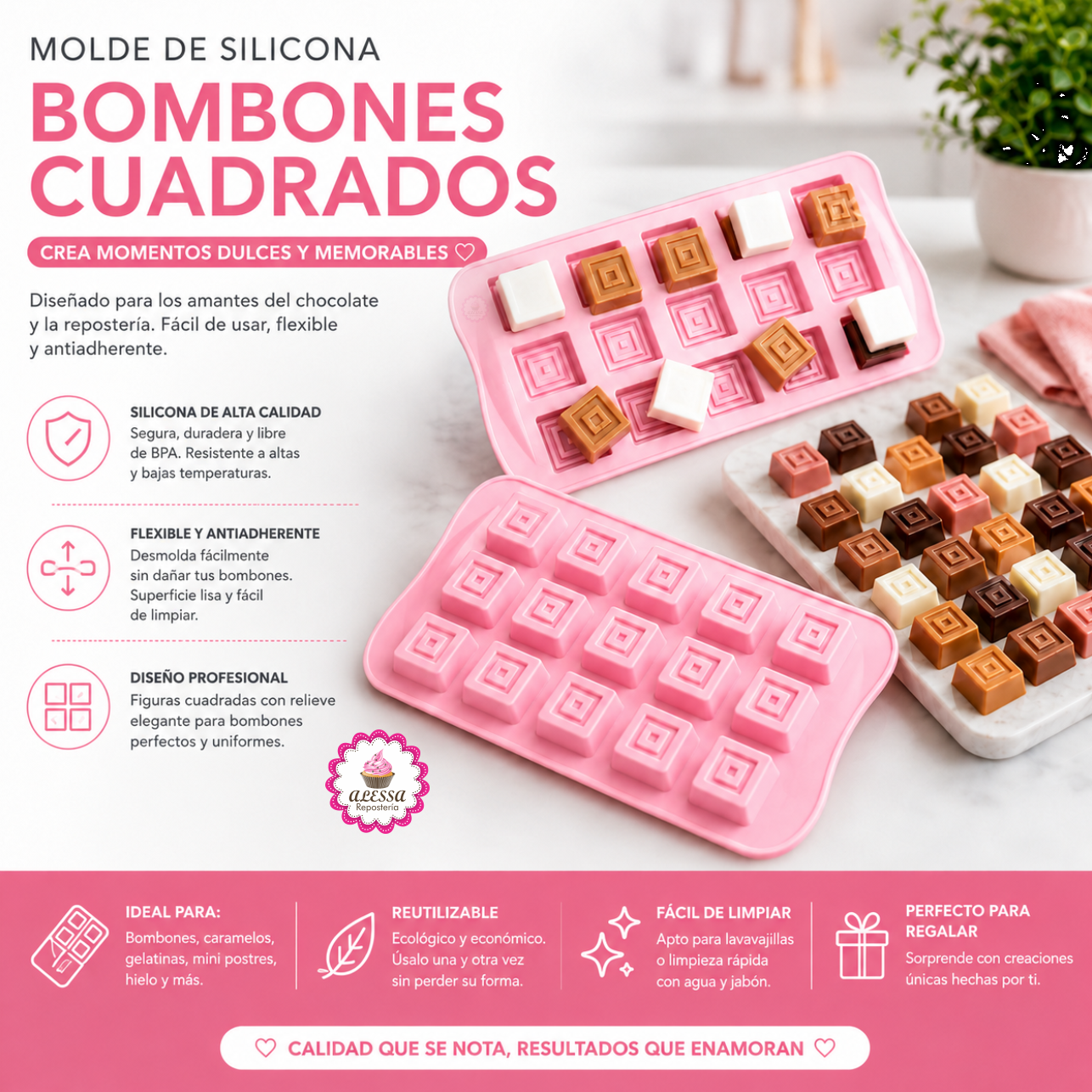 MOLDE DE SILICONA DE 15 BOMBONES CUADRADOS PRINCESA PARA REPOSTERIA - 4
