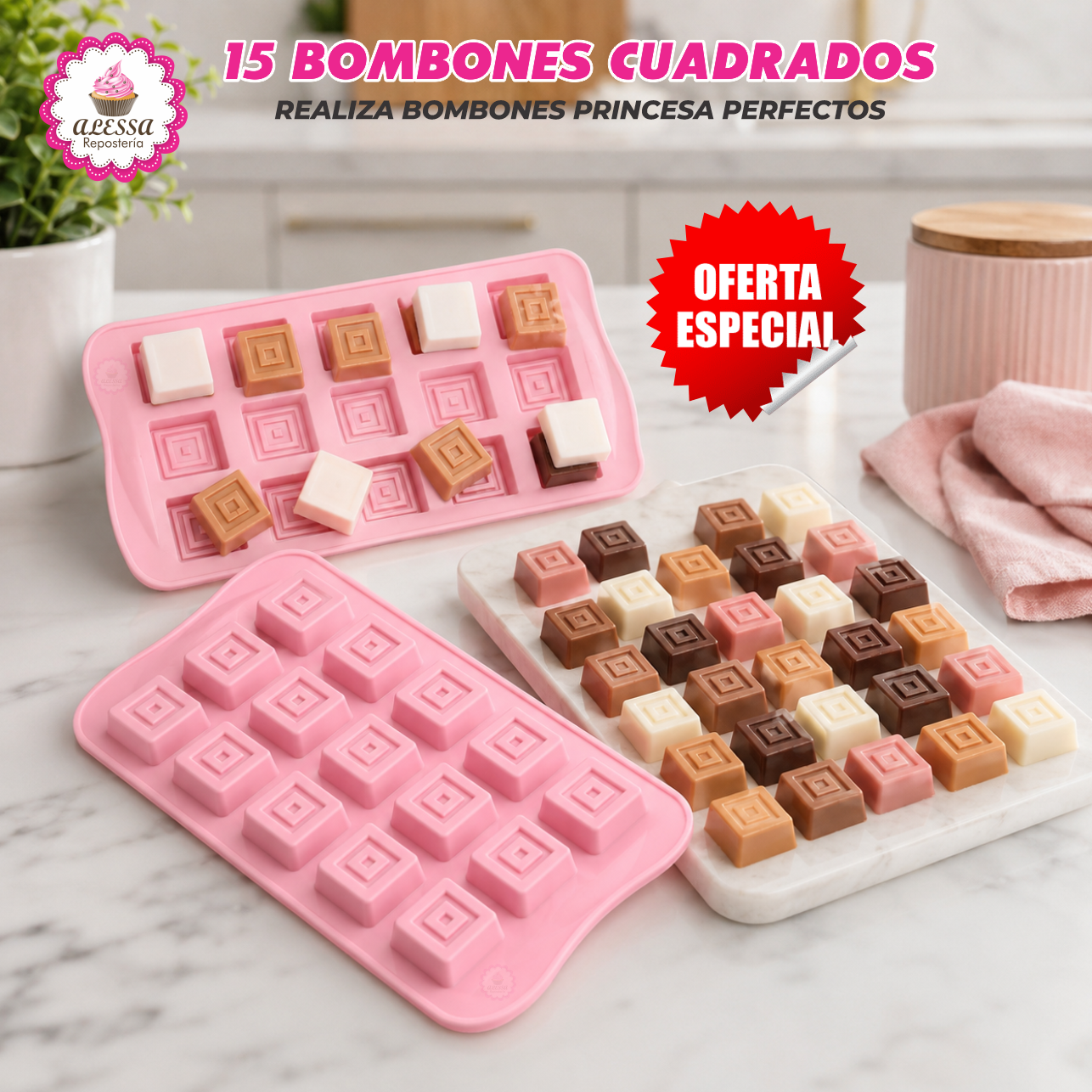 MOLDE DE SILICONA DE 15 BOMBONES CUADRADOS PRINCESA PARA REPOSTERIA - 5