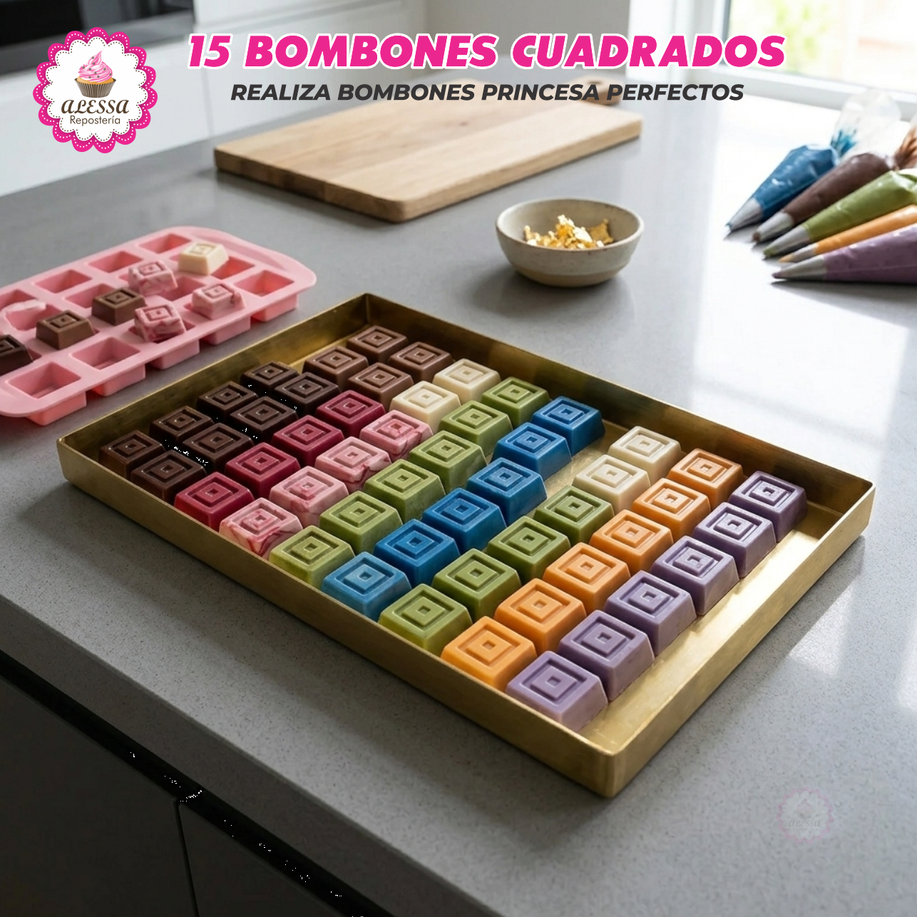 MOLDE DE SILICONA DE 15 BOMBONES CUADRADOS PRINCESA PARA REPOSTERIA - 6