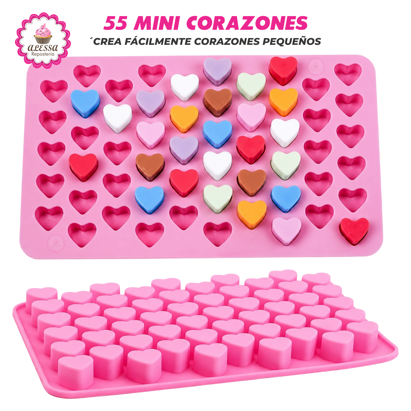 MOLDE DE SILICONA DE 55 MINI CORAZONES PARA REPOSTERIA - 1