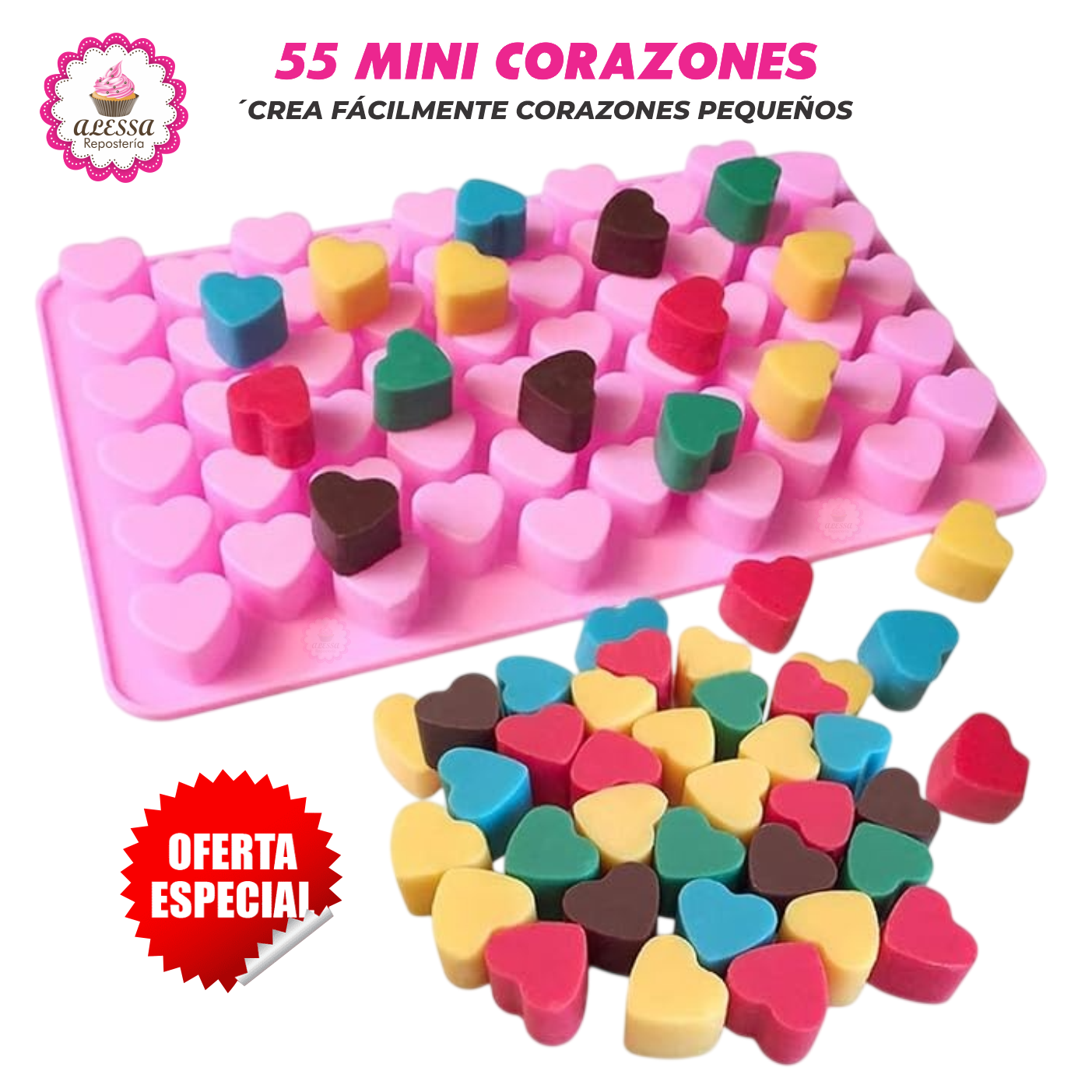 MOLDE DE SILICONA DE 55 MINI CORAZONES PARA REPOSTERIA - 2