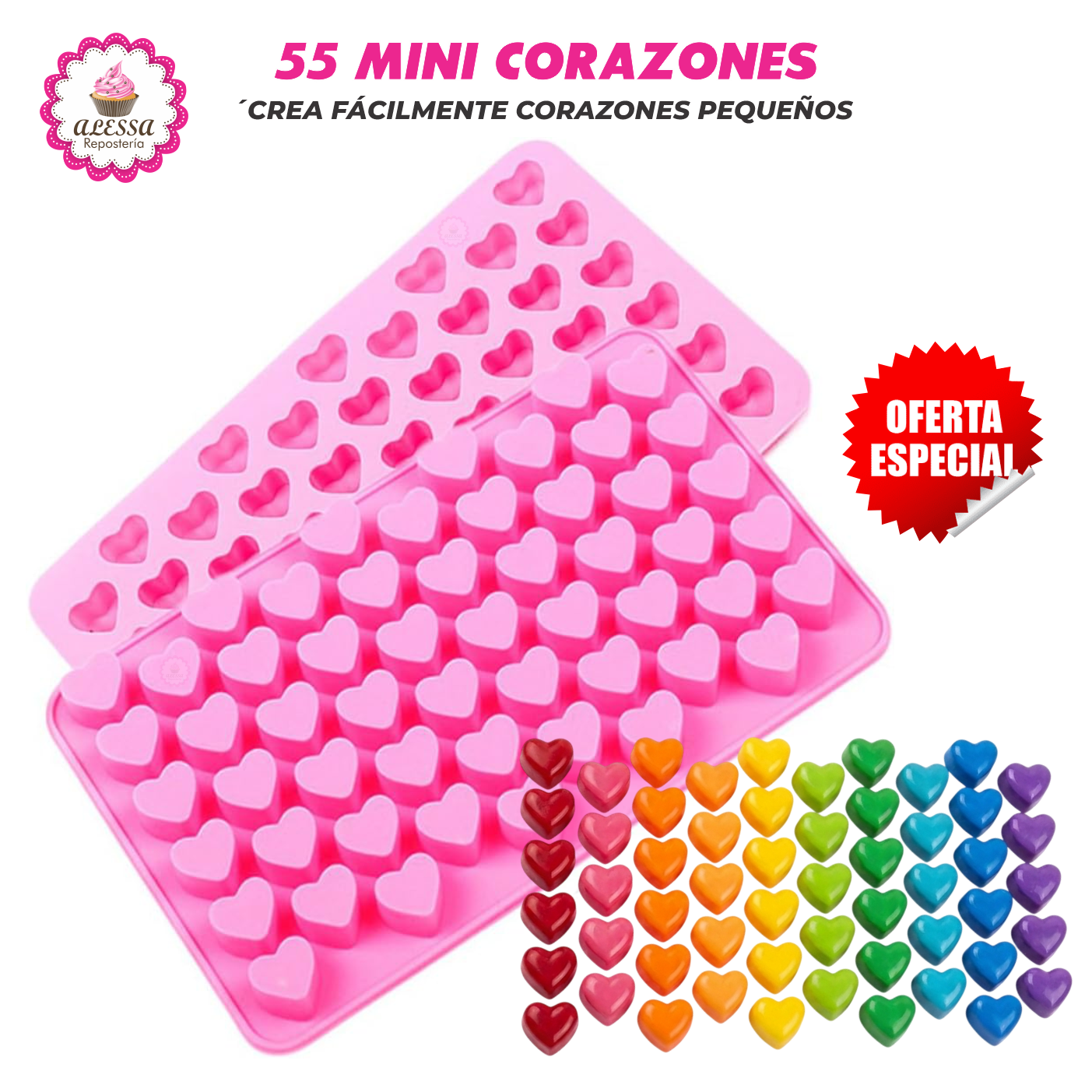 MOLDE DE SILICONA DE 55 MINI CORAZONES PARA REPOSTERIA - 4