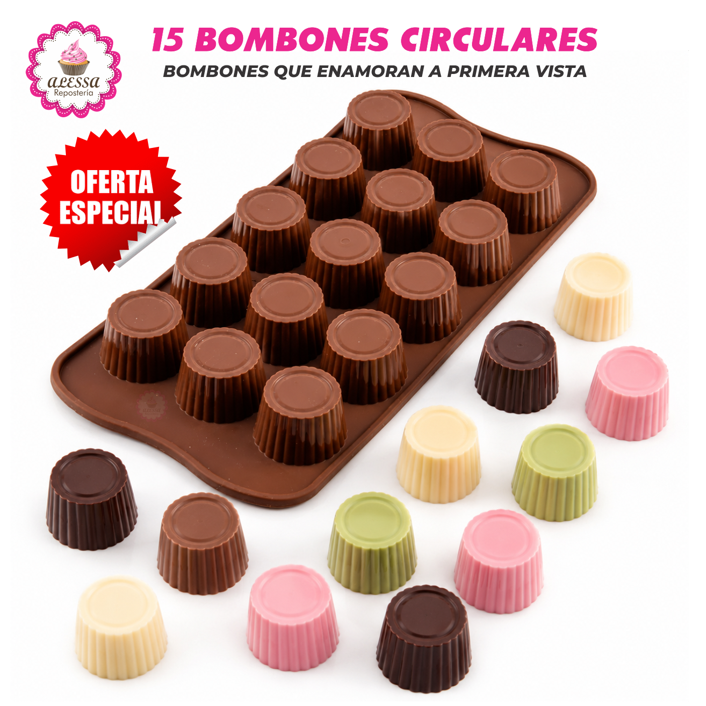 MOLDE DE SILICONA DE 15 BOMBONES CIRCULARES PARA REPOSTERIA - 1