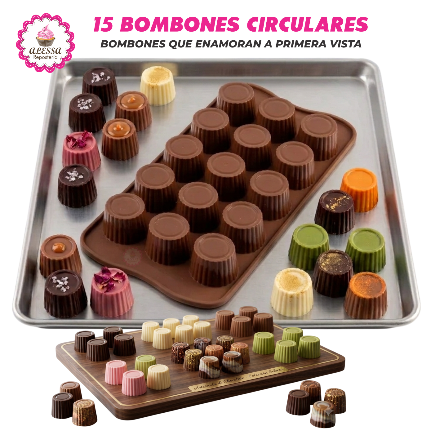 MOLDE DE SILICONA DE 15 BOMBONES CIRCULARES PARA REPOSTERIA - 3