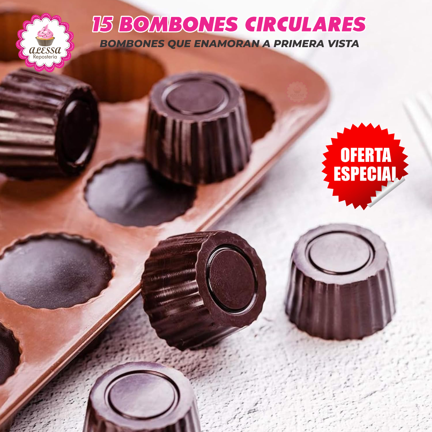MOLDE DE SILICONA DE 15 BOMBONES CIRCULARES PARA REPOSTERIA - 4