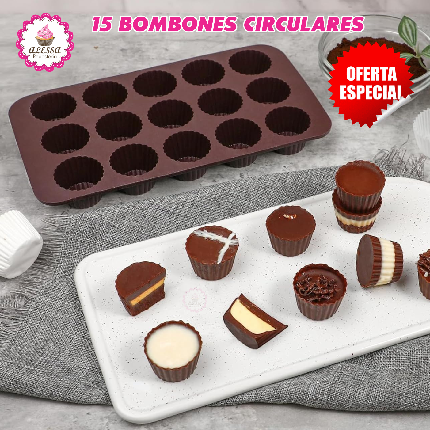 MOLDE DE SILICONA DE 15 BOMBONES CIRCULARES PARA REPOSTERIA - 5