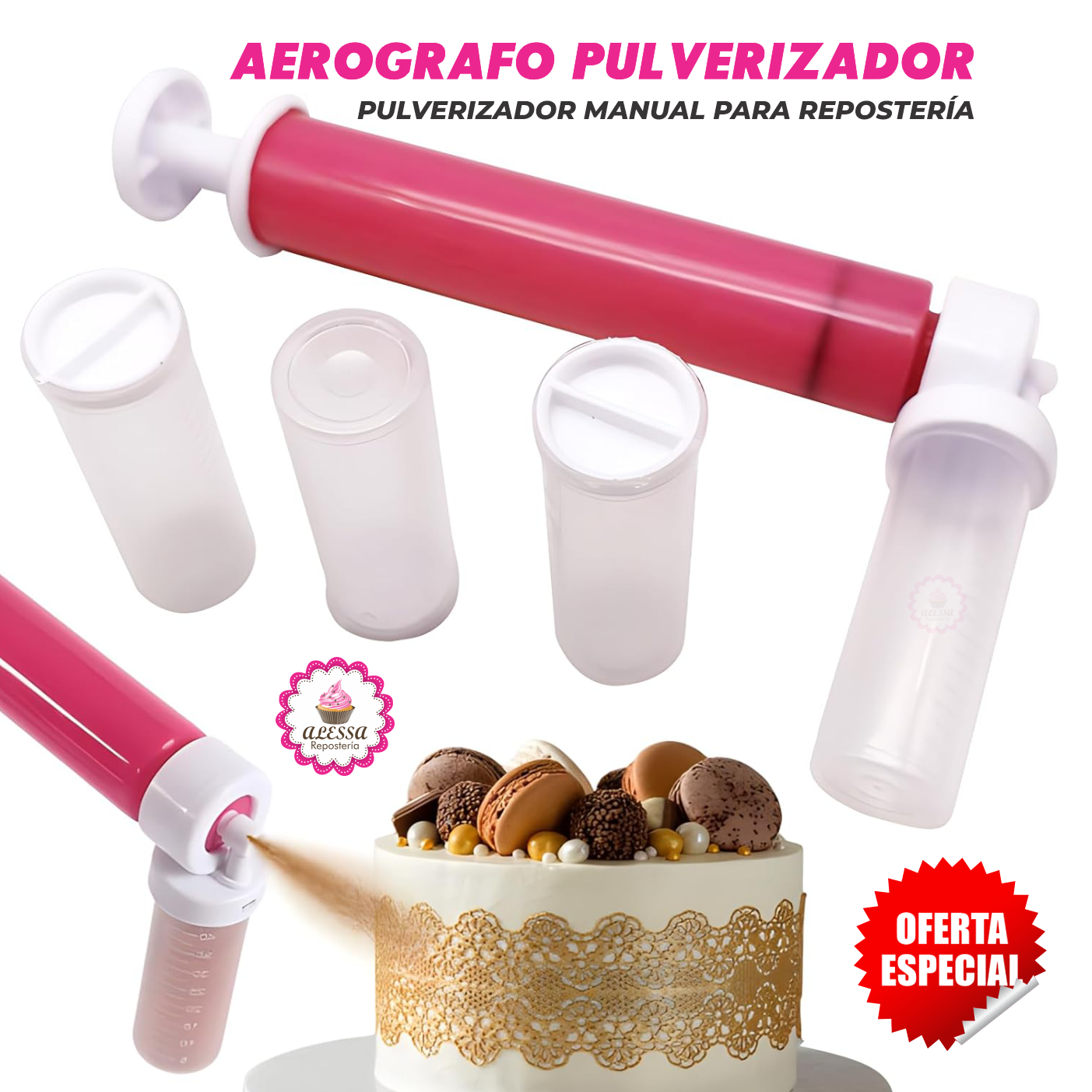 AEROGRAFO PULVERIZADOR MANUAL PREMIUM PARA DECORAR PASTELES PARA REPOSTERIA - 1