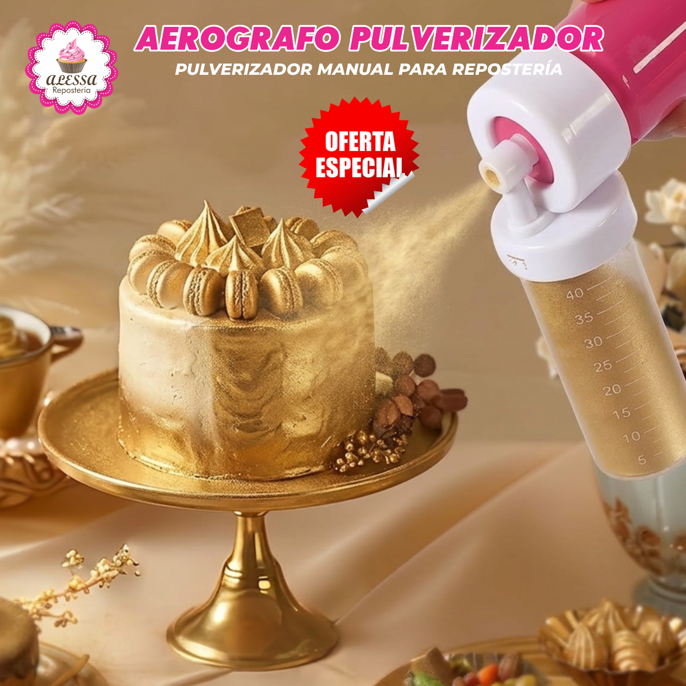 AEROGRAFO PULVERIZADOR MANUAL PREMIUM PARA DECORAR PASTELES PARA REPOSTERIA - 2