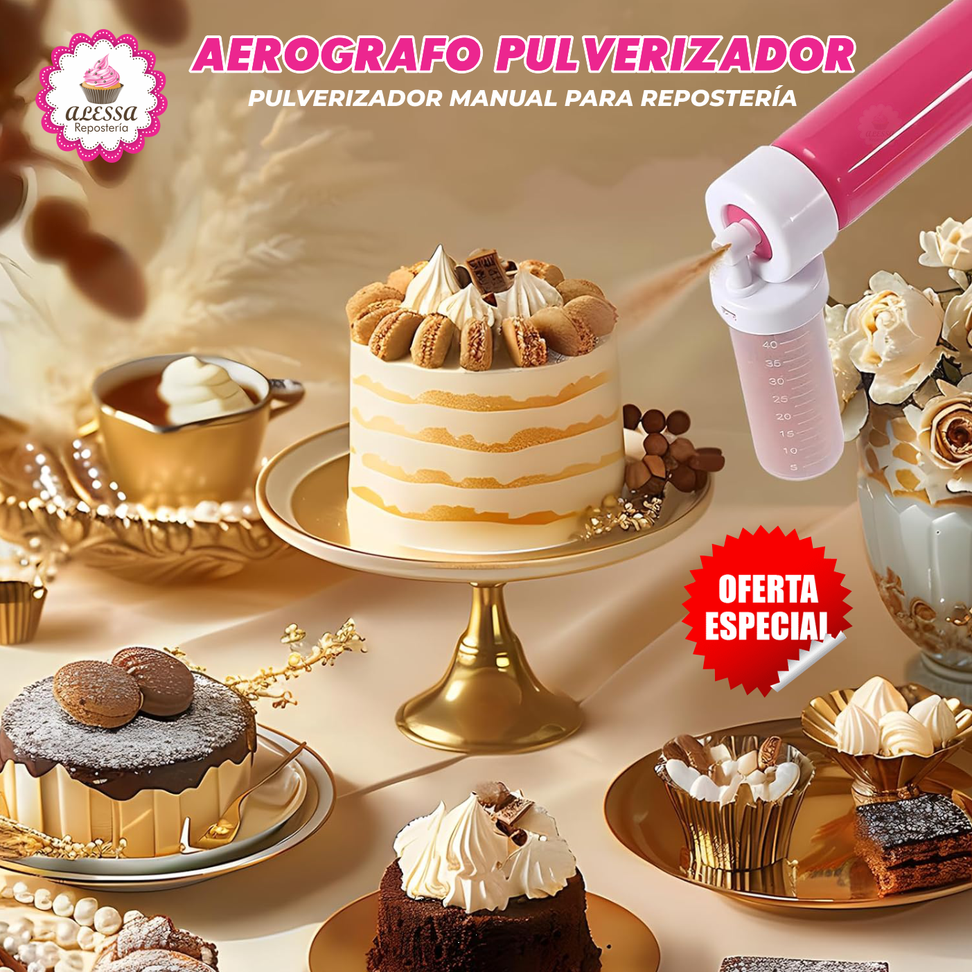 AEROGRAFO PULVERIZADOR MANUAL PREMIUM PARA DECORAR PASTELES PARA REPOSTERIA - 3