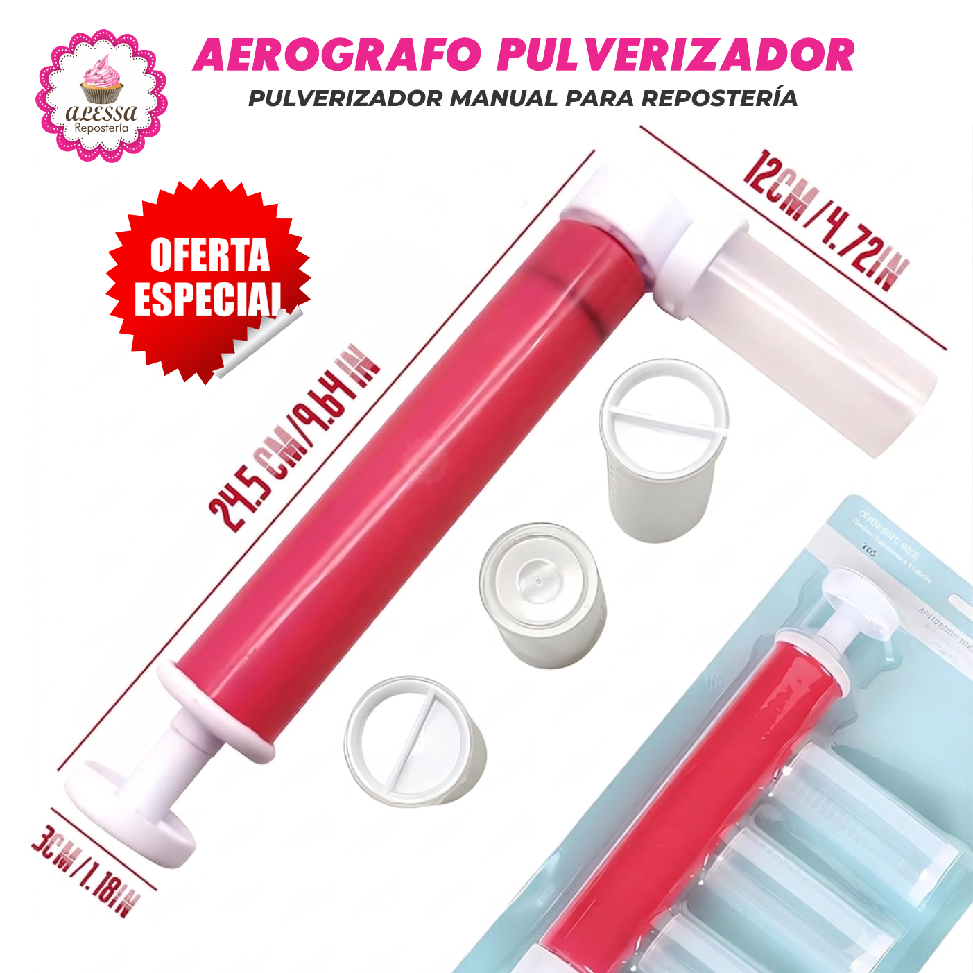 AEROGRAFO PULVERIZADOR MANUAL PREMIUM PARA DECORAR PASTELES PARA REPOSTERIA - 4