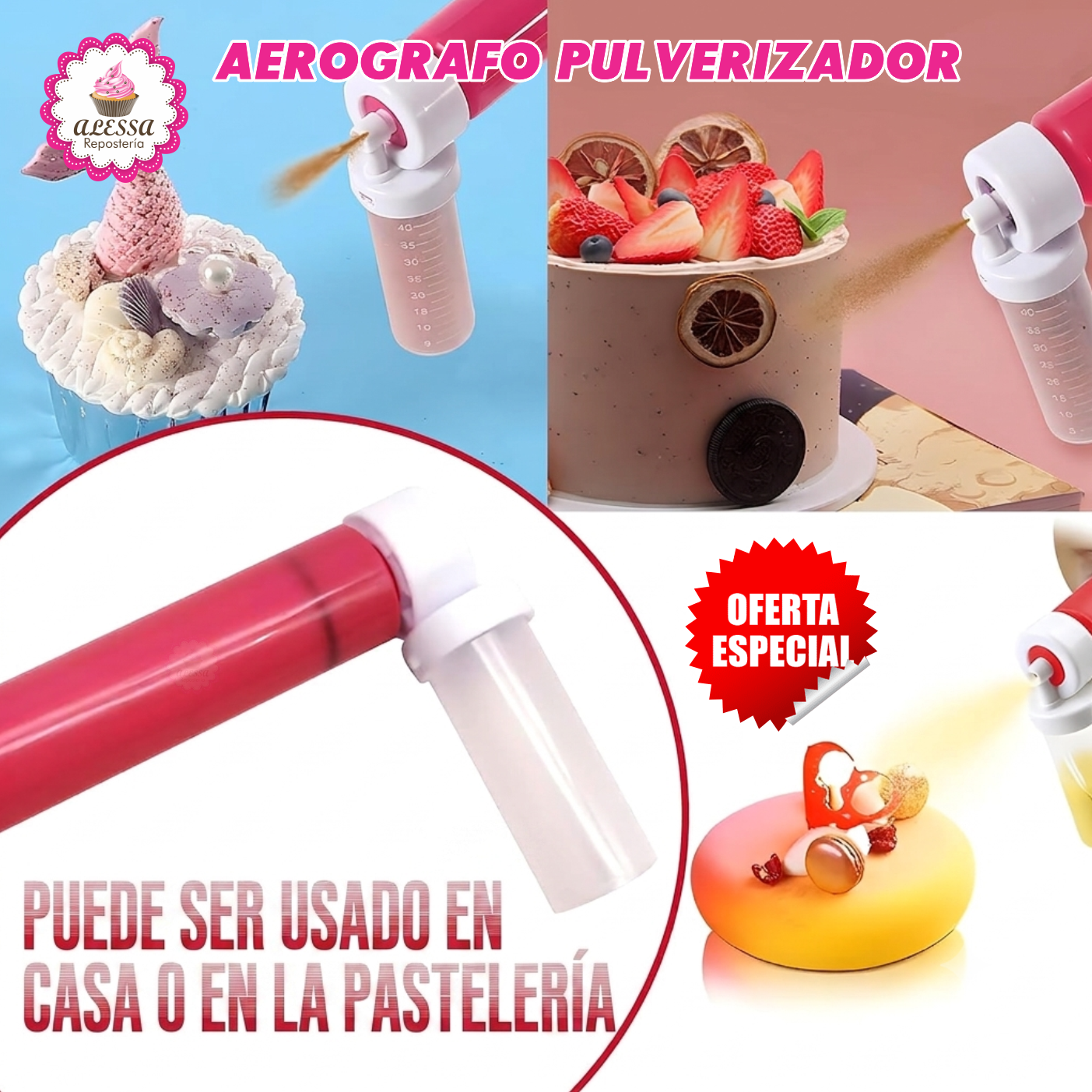 AEROGRAFO PULVERIZADOR MANUAL PREMIUM PARA DECORAR PASTELES PARA REPOSTERIA - 7