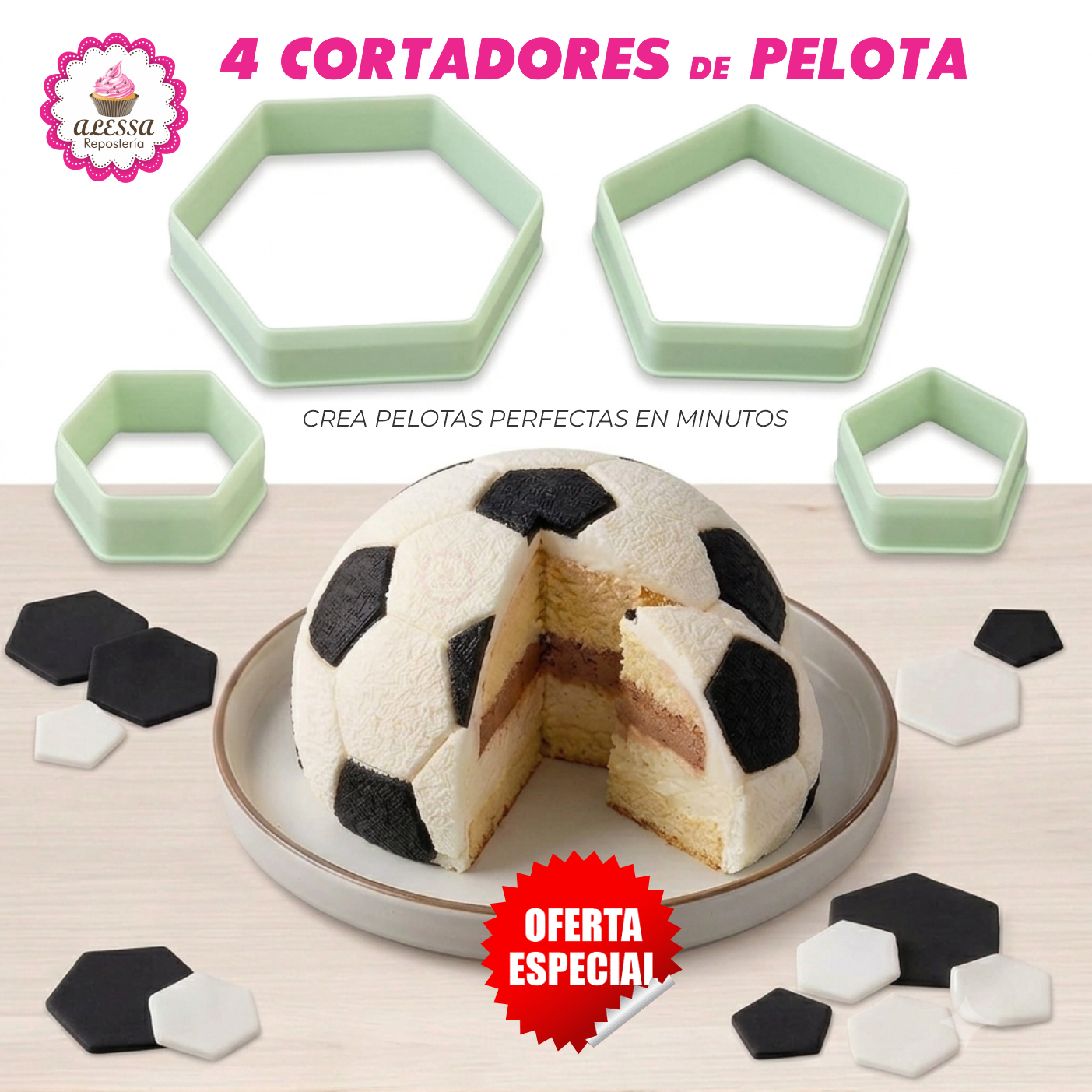 SET DE 4 CORTADORES DE PELOTA FUTBOL PARA REPOSTERIA - 1
