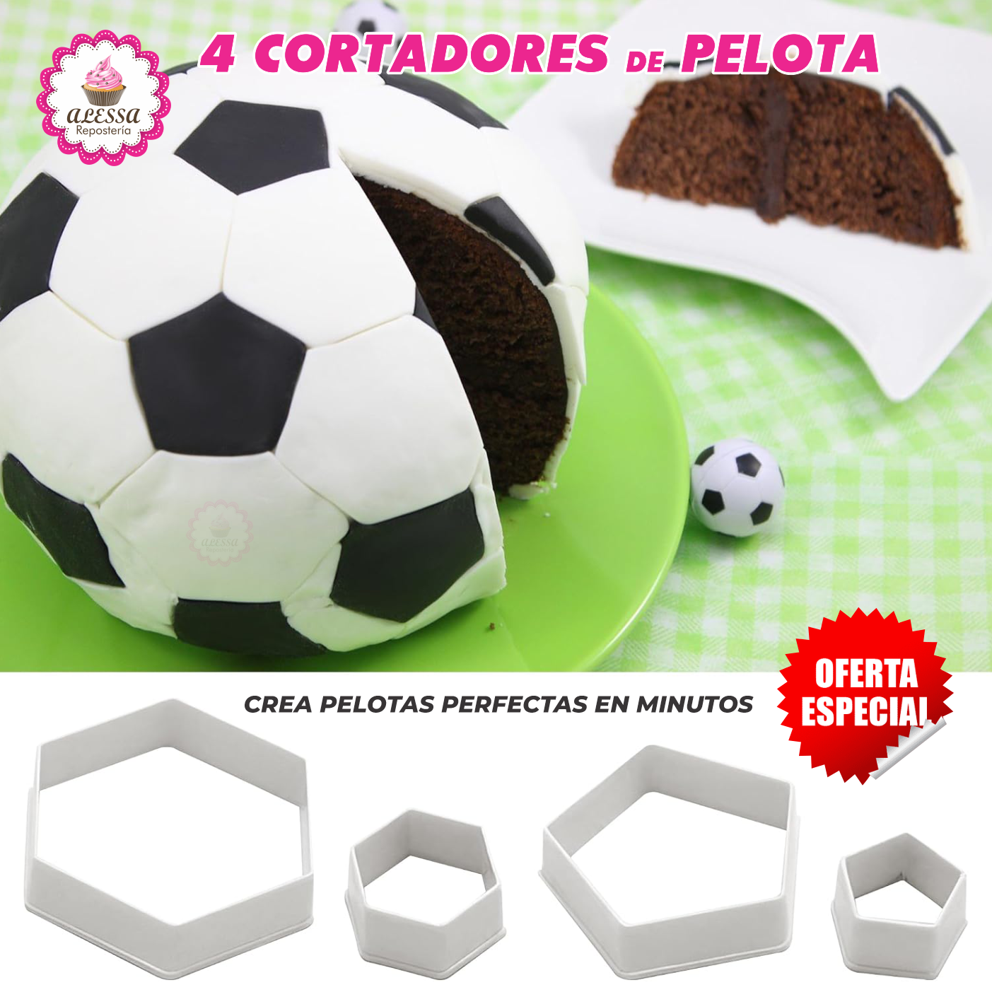 SET DE 4 CORTADORES DE PELOTA FUTBOL PARA REPOSTERIA - 3