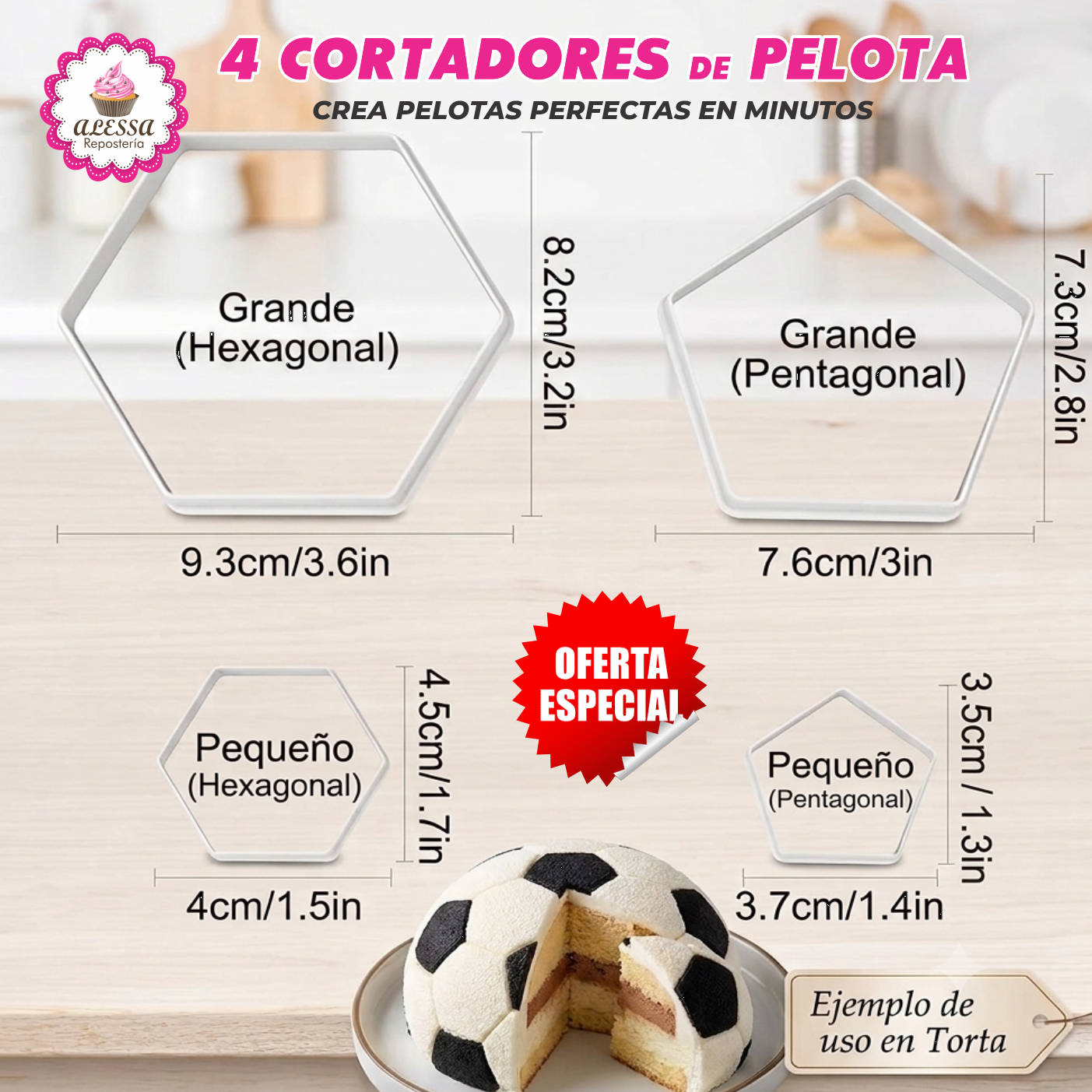 SET DE 4 CORTADORES DE PELOTA FUTBOL PARA REPOSTERIA - 6