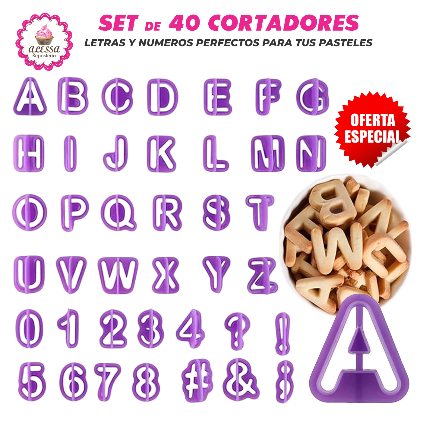 SET DE 40 CORTADORES DE LETRAS Y NUMEROS PARA REPOSTERIA - 1